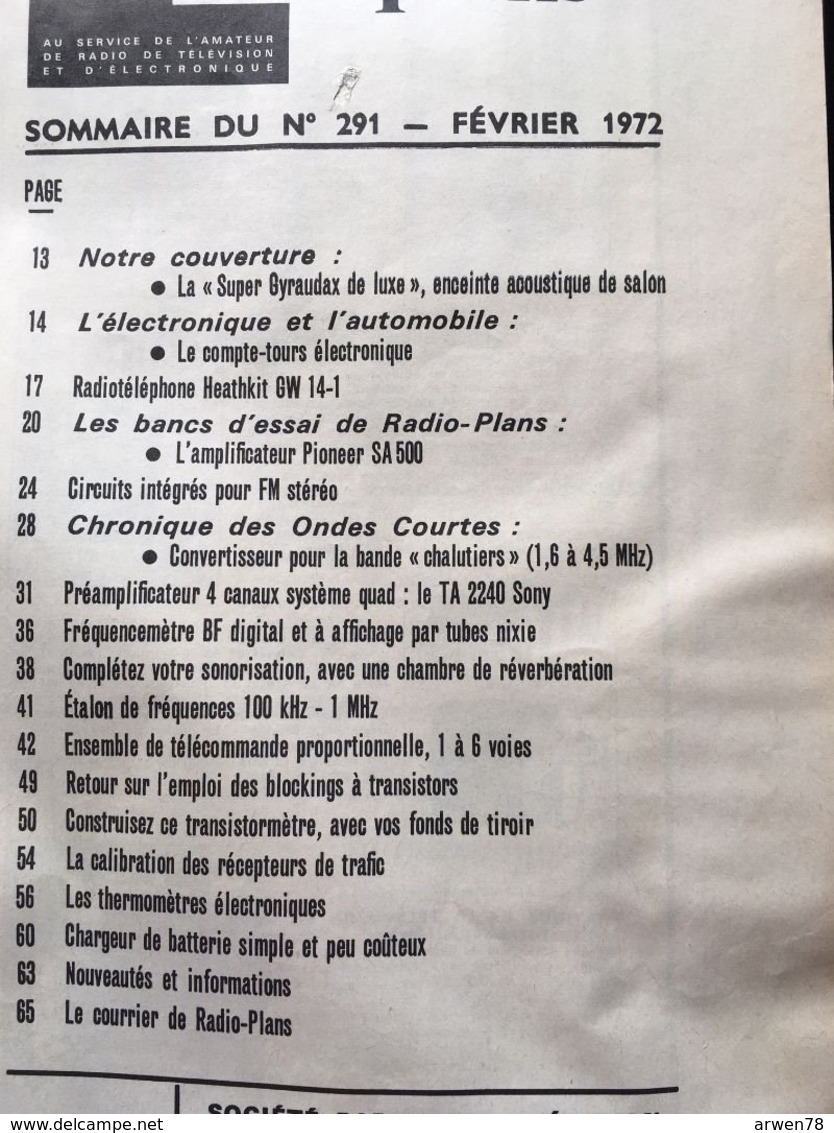 Revue Radio Plans  Television Electronique N° 291 Janvier 1972  Voir Sommaire - Computers