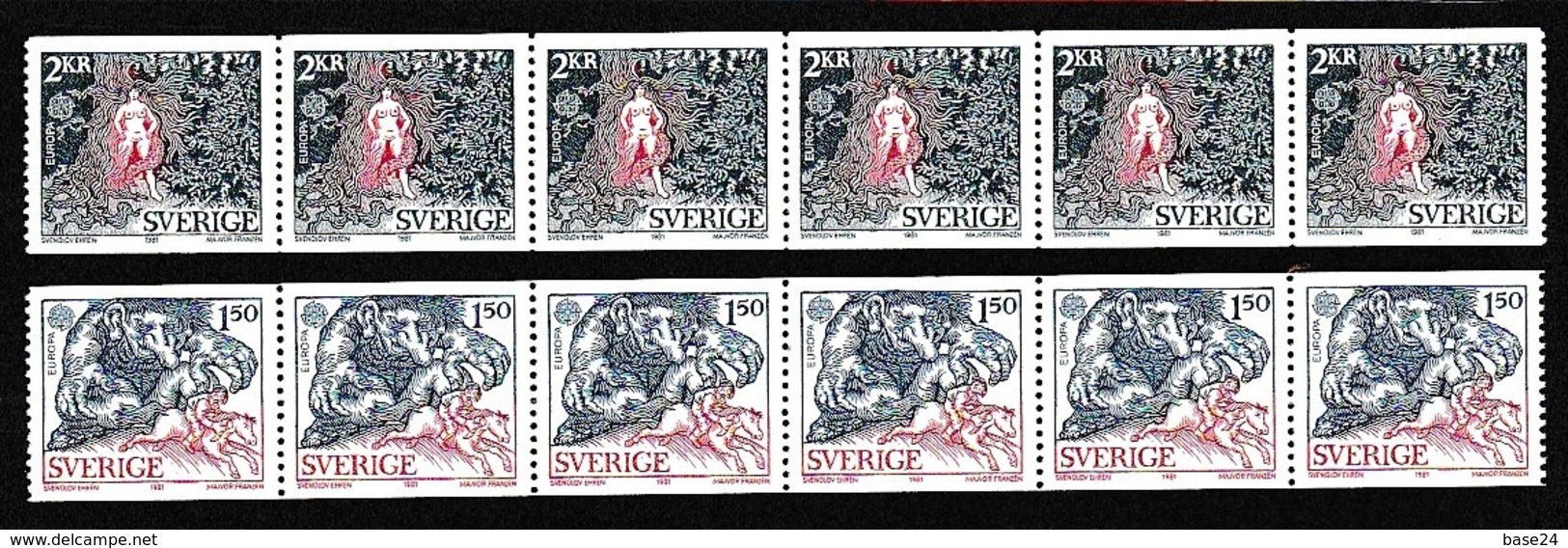 1981 Svezia Sweden EUROPA CEPT EUROPE 6 Serie Di 2v. MNH** Striscia Stripe - 1981