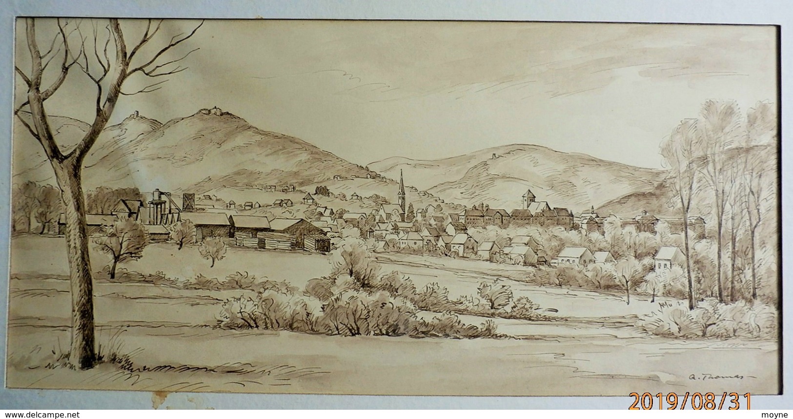 Albert Thomas (1892 - 1960) (Lotz) - DESSIN A L'ENCRE Et LAVIS " Un Village De La Région De Saverne " - Dessins