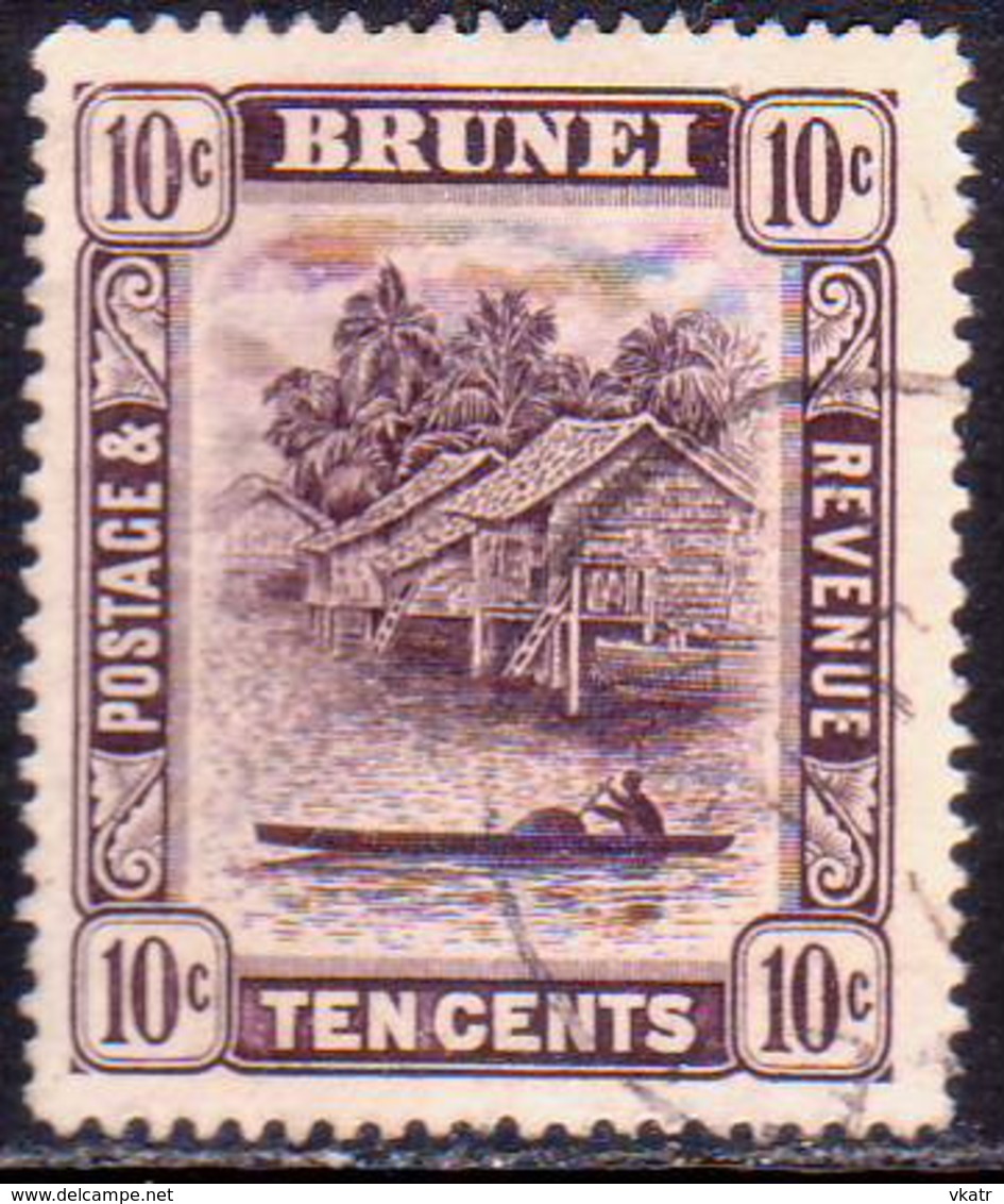 BRUNEI 1922 SG 42a 10с Purple On Pale Yellow Used Wmk Mult.Crown CA - Brunei (...-1984)