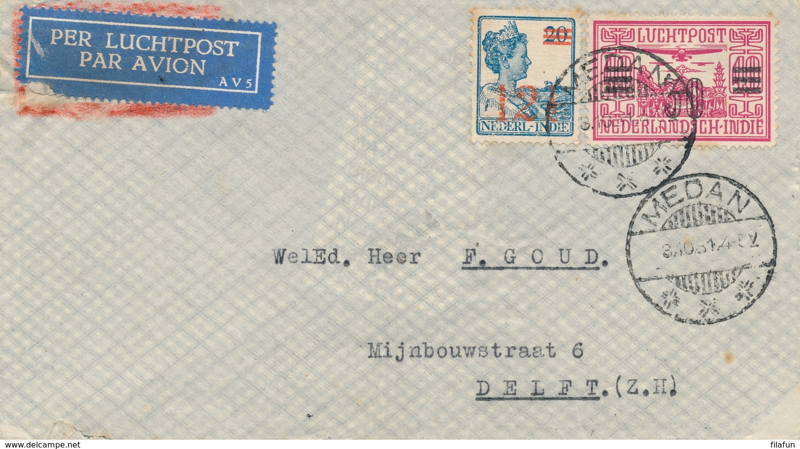 Nederlands Indië - 1931 - 12,5 & 30 Cent Op Cover Met Laatste Vlucht Van De 14-daagse Dienst - Nederlands-Indië