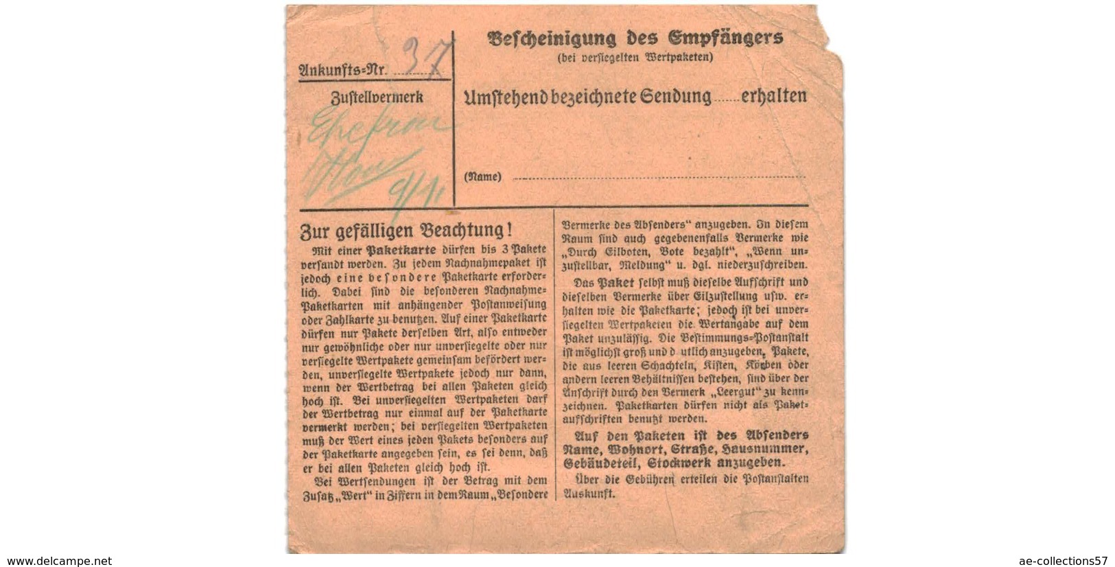 Allemagne  - Colis Postal  Départ Lundenburg   -  Pour Waldheim - Briefe U. Dokumente