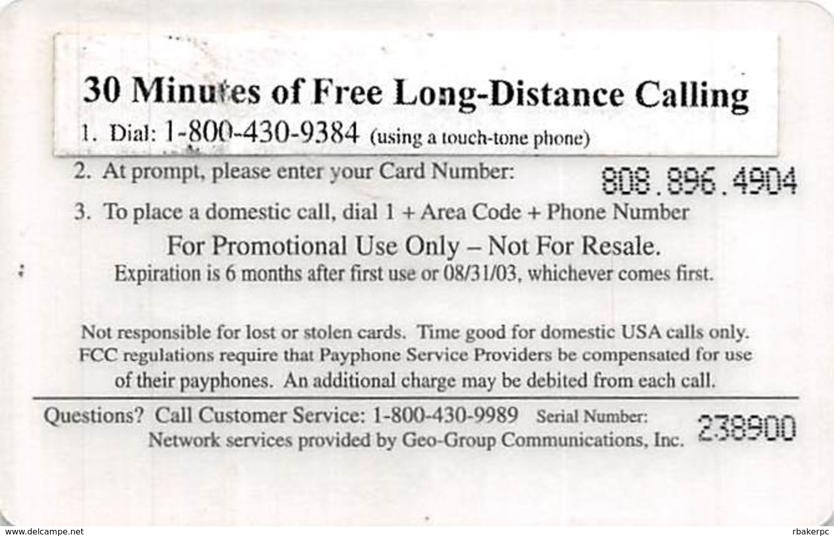 First Federal Of Michigan 30 Minutes Phone Card - Other & Unclassified