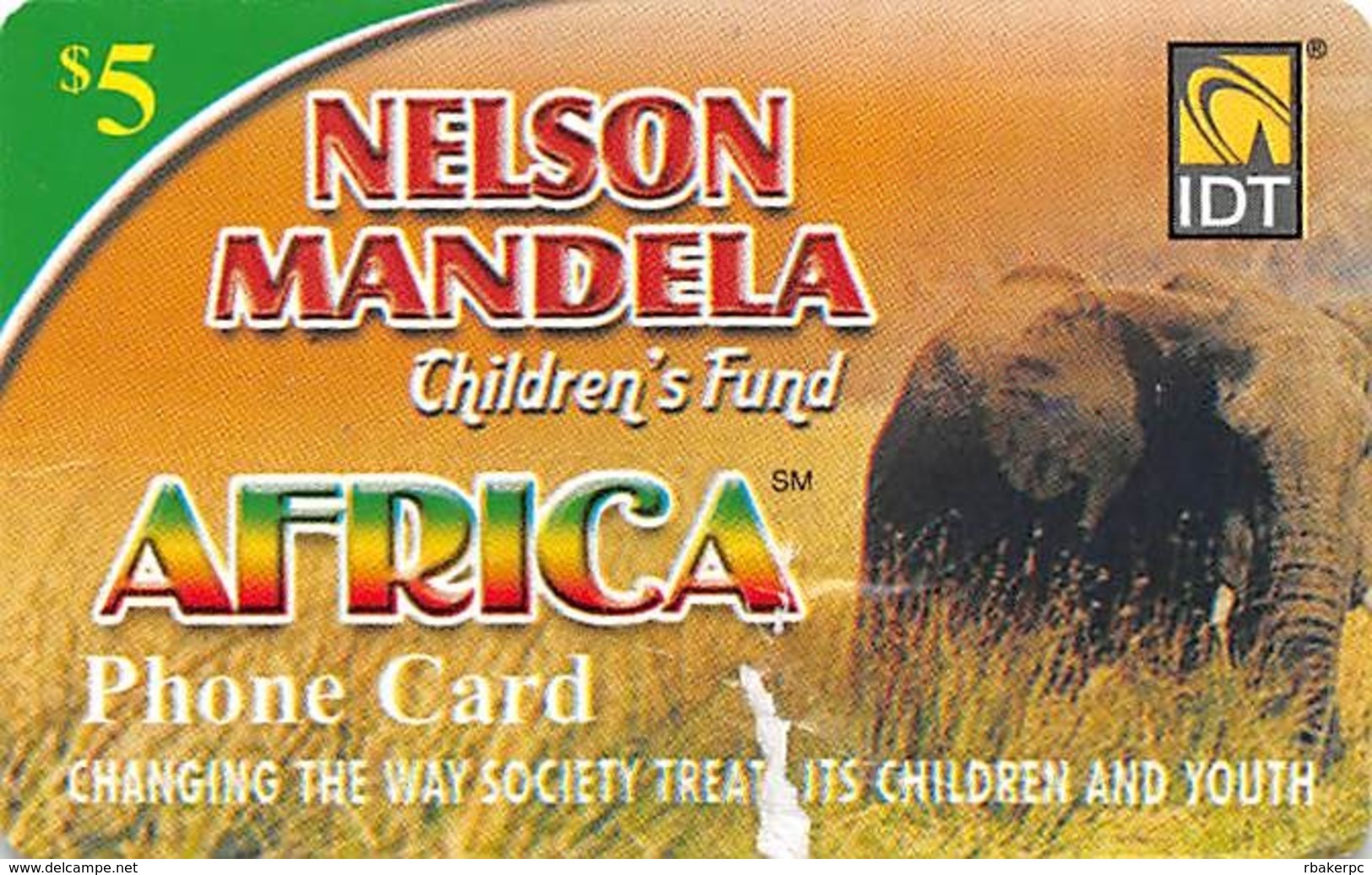 Nelson Mandela Children's Fund Africa Phone Card IDT - Slightly Torn Paper Card - Other & Unclassified