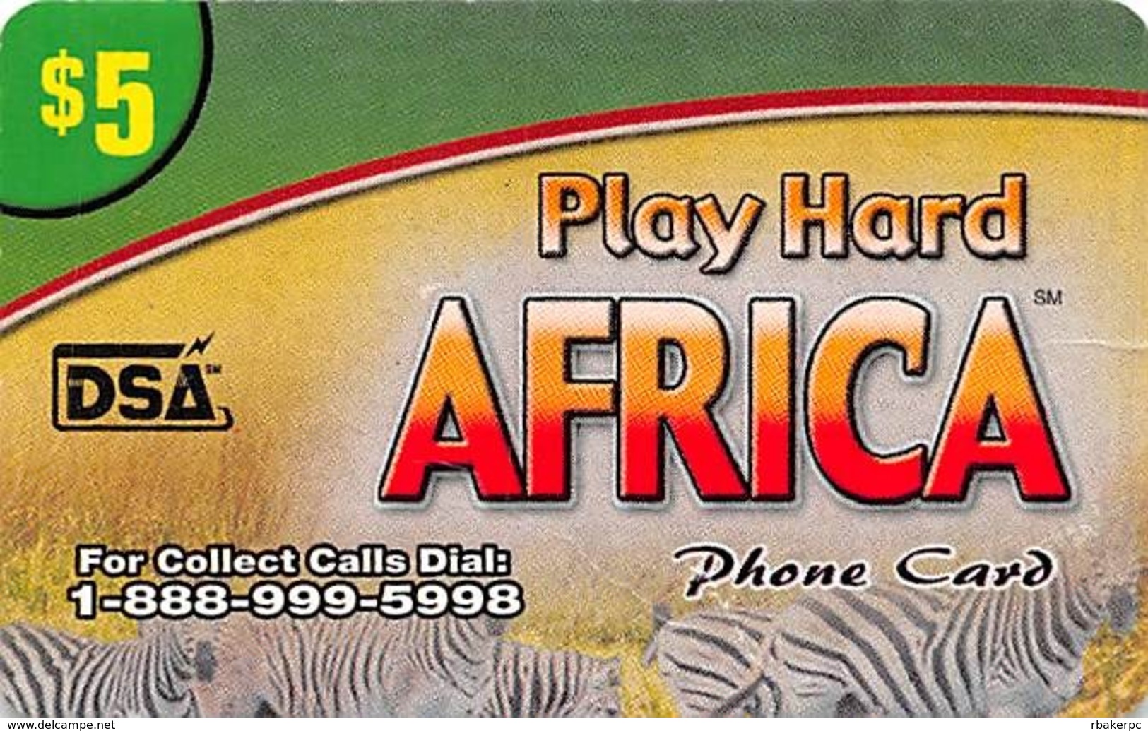 Play Hard Africa $5 Phone Card DSA - Slightly Torn Paper Card - Andere & Zonder Classificatie