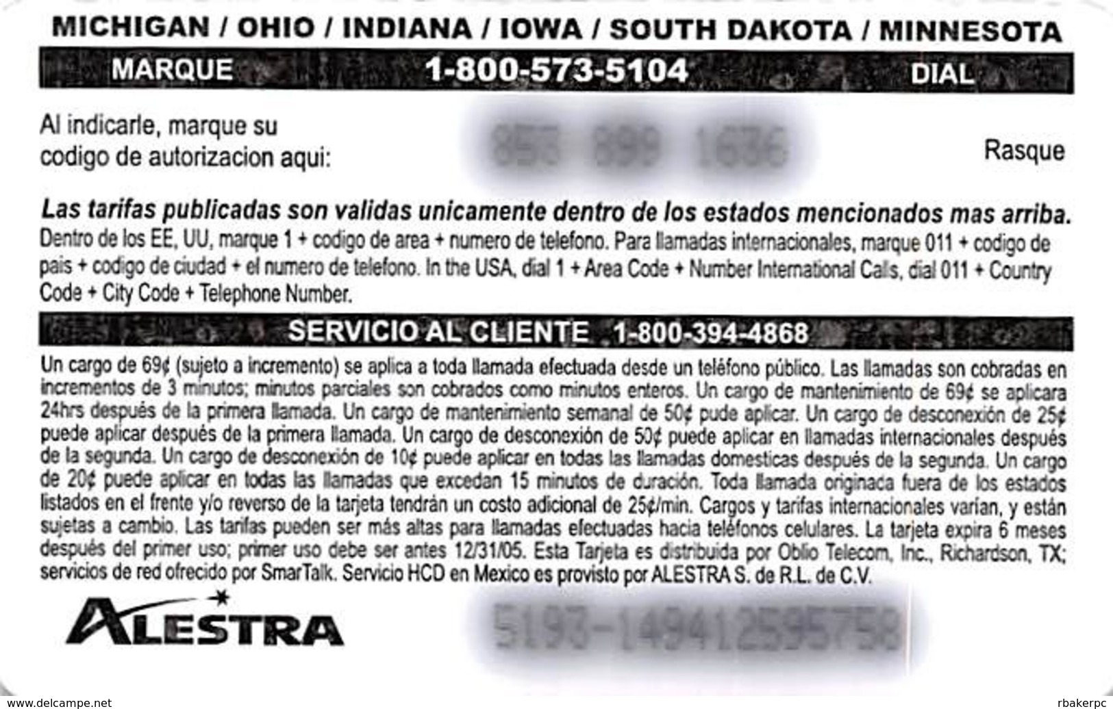 $5 Latino Tarjeta Telefonica Prepagada / Phone Card - Other & Unclassified