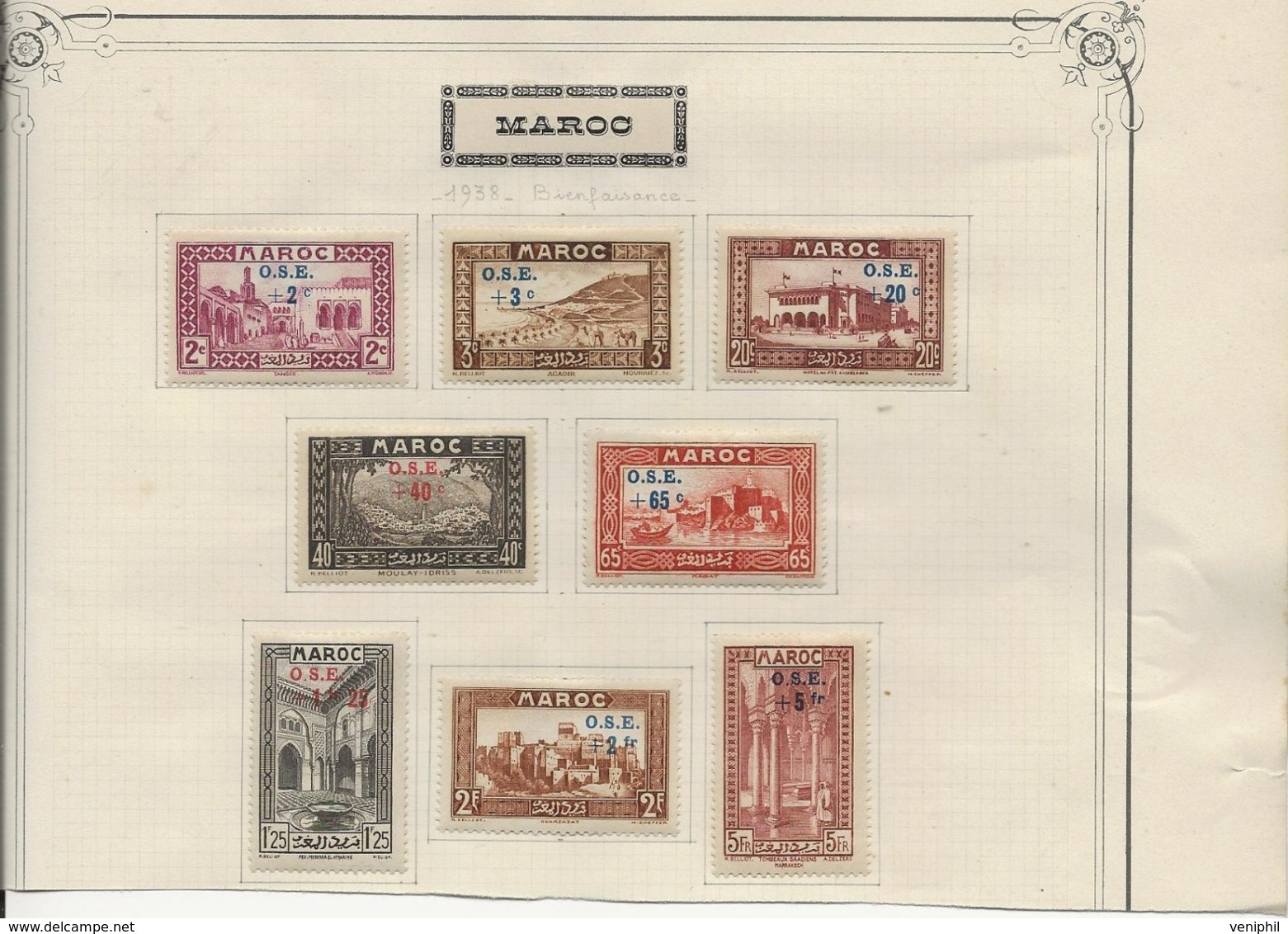 MAROC - SERIE N° 153 A 160 - NEUF X SURCHARGEE O.S.E. ANNEE 1938  -COTE :44 € - Neufs