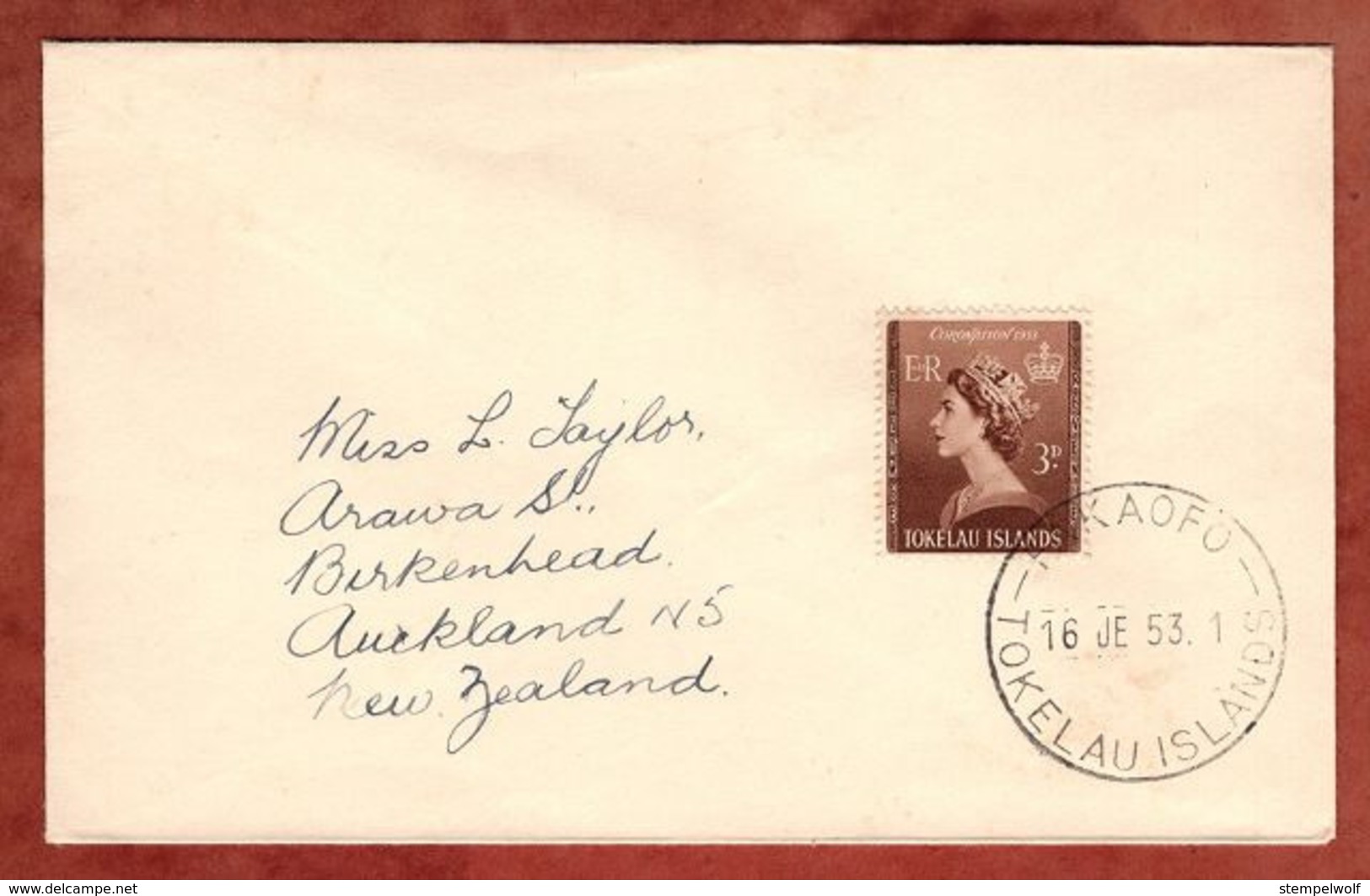 Brief, Kroenung Koenigin Elizabeth, Fakaofo Tokelau Nach Auckland 1953 (79064) - Tokelau