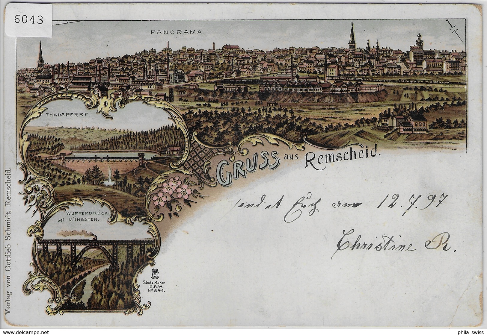 Gruss Aus Remscheid - Panorama, Thalsperre, Wupperbrücke Bei Müngsten - Chromo Lithographie 1897 - Remscheid