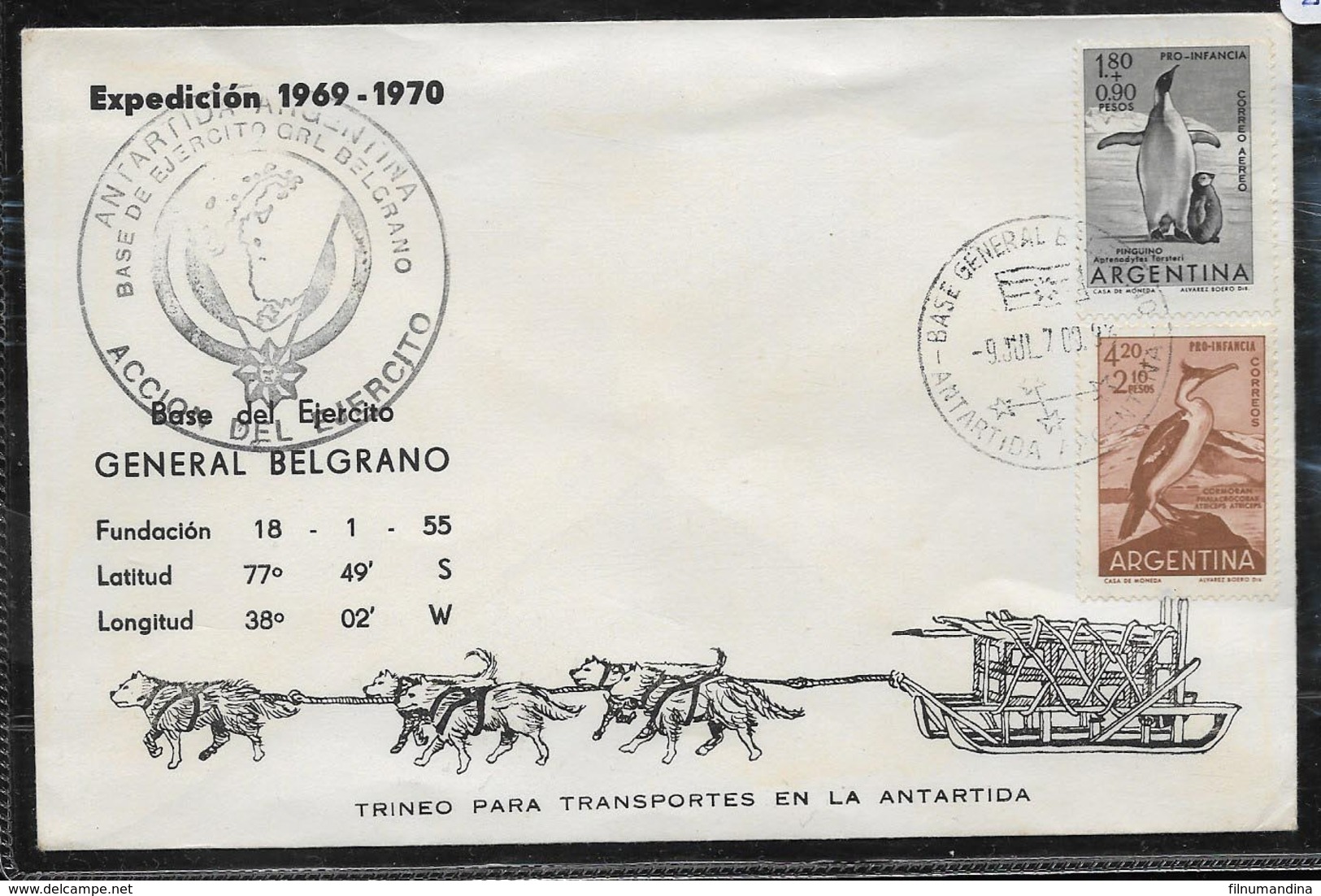 AANT-143 ARGENTINA ANTARCTIC 1969-70 GRAL BELGRANO STATION FAUNA SPECIAL PMKS - Bases Antarctiques