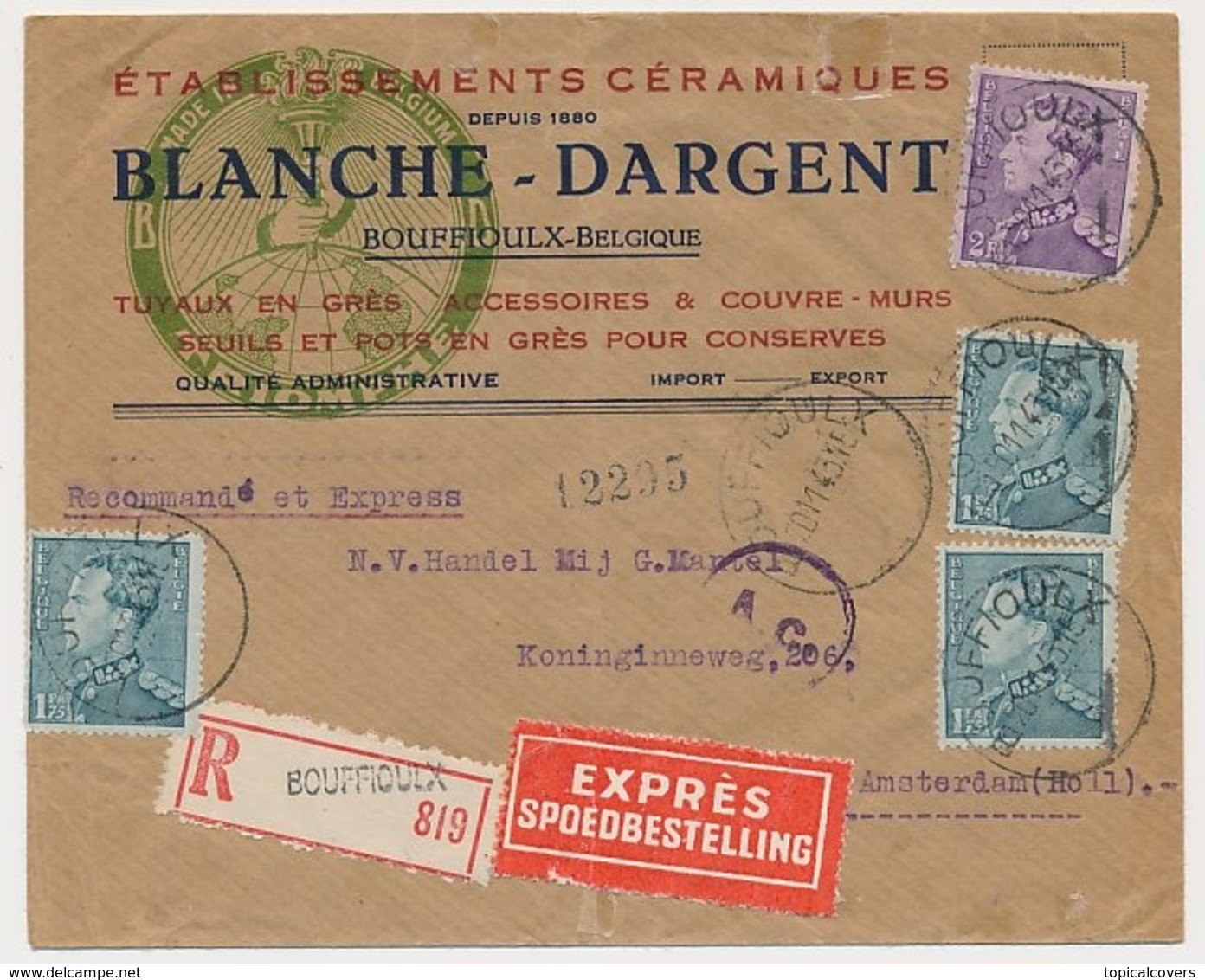 Censored Registered Express Cover Belgium  - Netherlands 1943 WWII - Guerre 40-45 (Lettres & Documents)