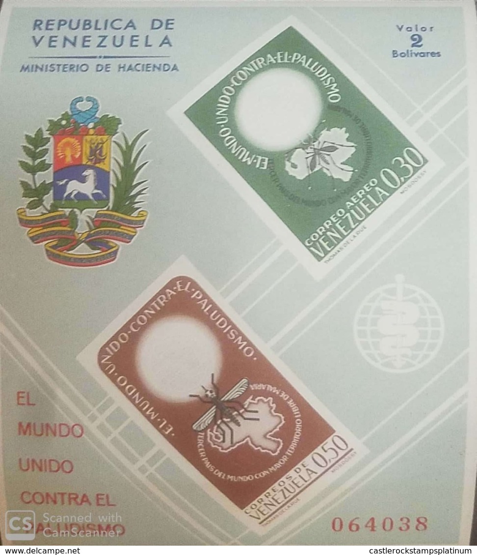 O) 1962 VENEZUELA, IMPERFORATE, MALARIA ERADICATE - WHO DRIVE TO ERADICATE  -ANOPHELES  MOSQUITO  - EMBOSSED SC C819a, M - Venezuela