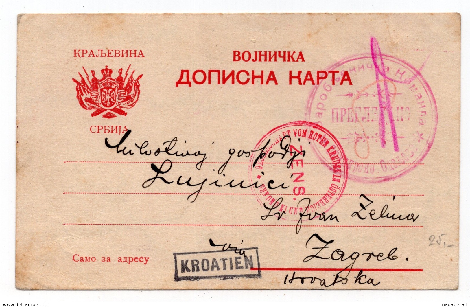 1915 SERBIA, PRISTINA TO ZAGREB, KROATIEN POW, AUSTRIAN RED CROSS, CENSORED, MILITARY MAIL - Servië