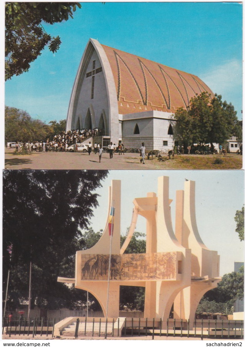 Gf. N'DJAMENA. 2 Cartes. La Cathédrale & Le Rond-Point De L'Unité - Tchad