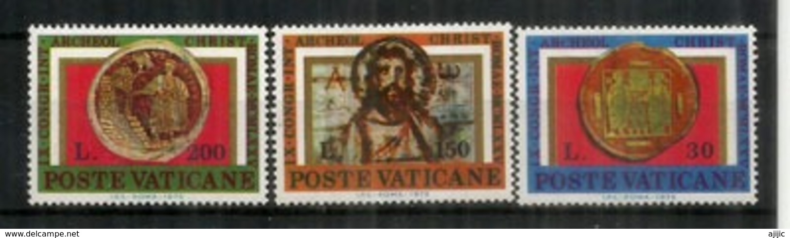 Archéologie Chrétienne , Peintures Du VI ème Siècle., Des Catacombes De Rome. 3 Timbres Neufs ** Vatican - Archéologie