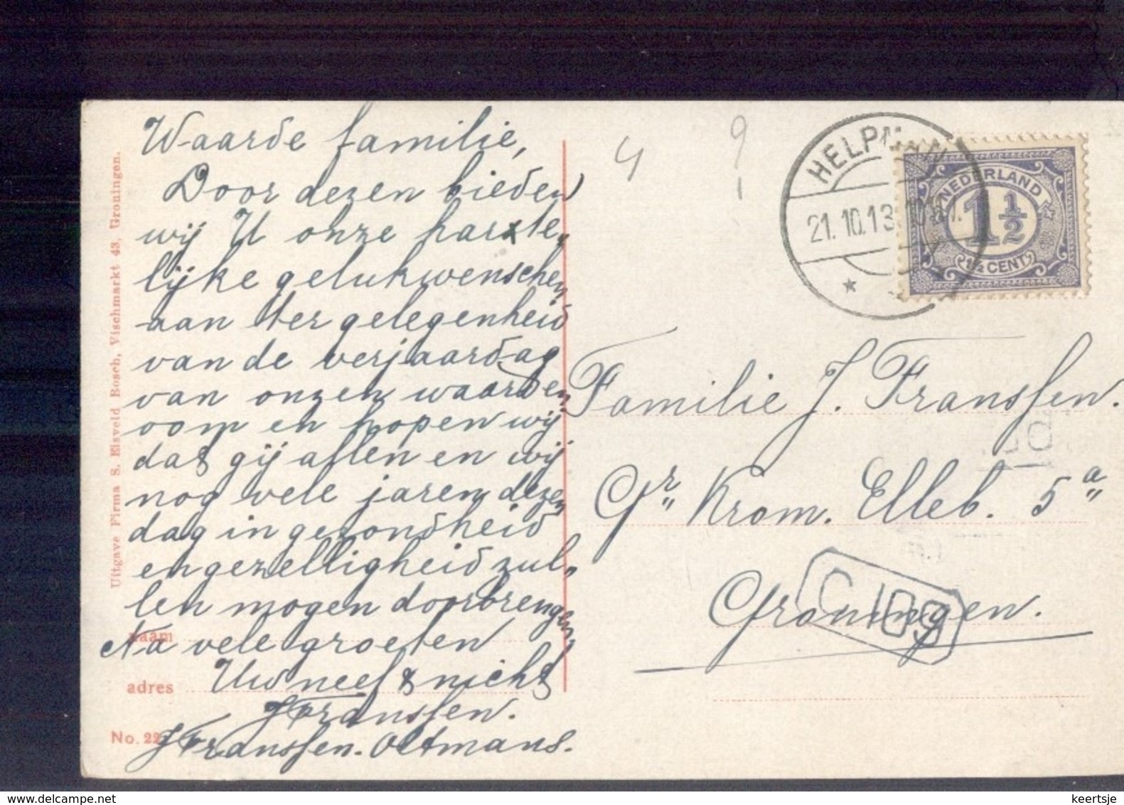 Helpman - Langebalk - 1913 - Postal History