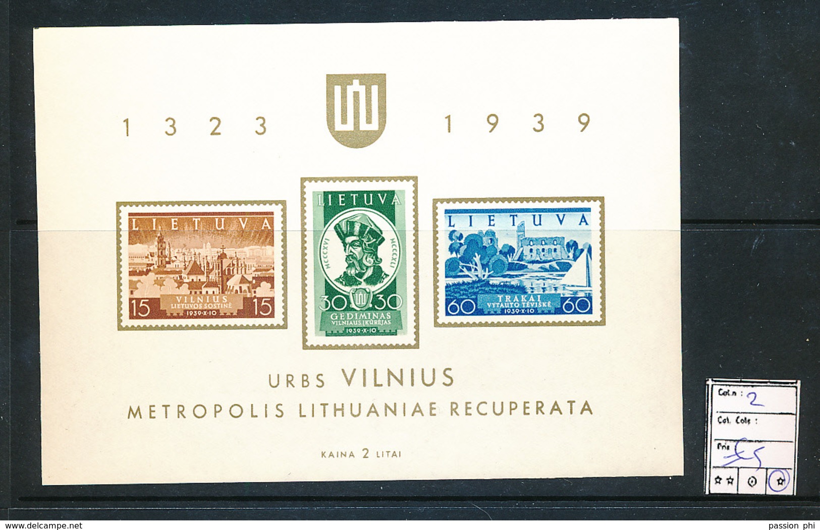 LITHUANIA MS YVERT 2 LH - Lituanie