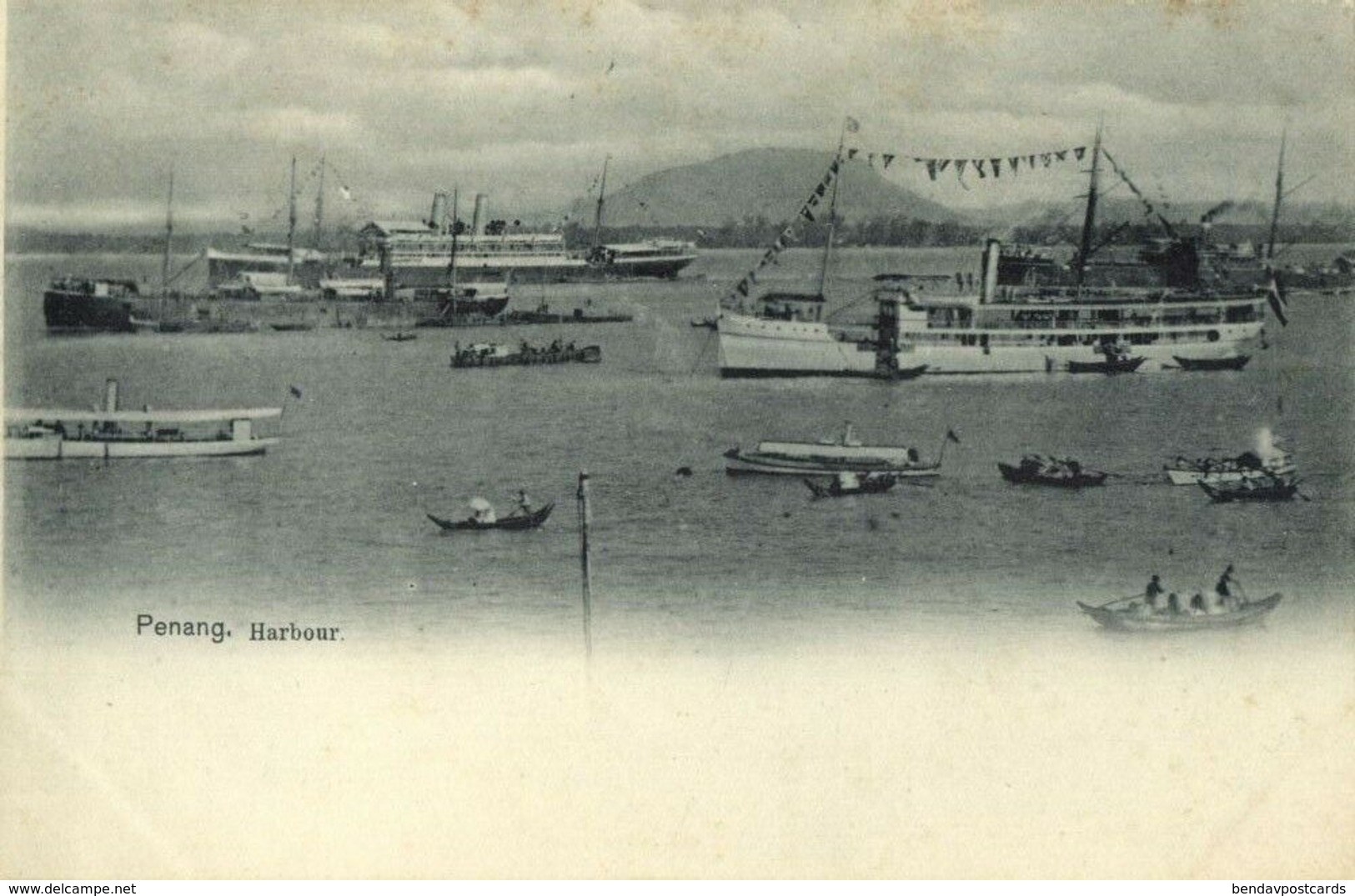 Malay Malaysia, PENANG, Harbour Scene, Native Boats And Steamers (1899) Postcard - Malaysia