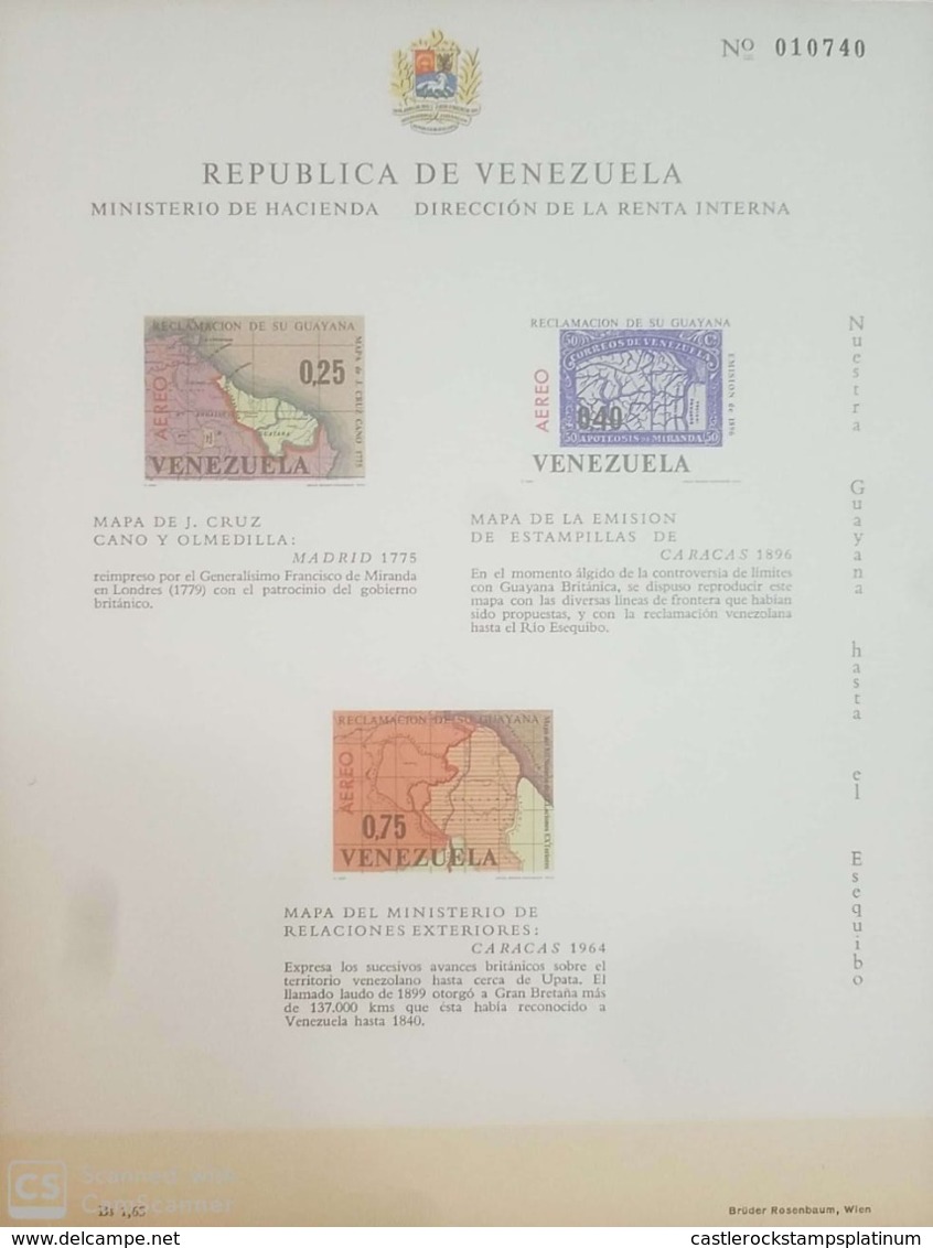 O) 1965 VENEZUELA, CLAIM OF YOUR GUAYANA - MAP - VENEZUELA GUIANA BY J. CRUZ CANO- SC C907a - MNH - Venezuela