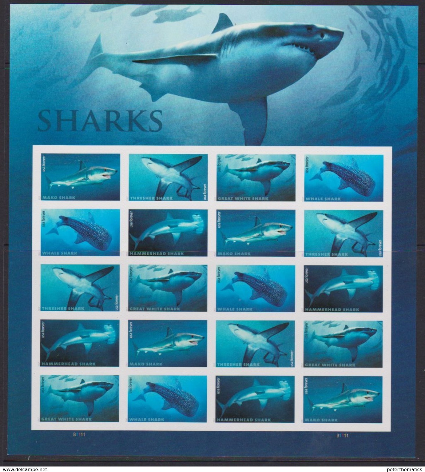 USA , 2017, MNH, SHARKS, SHEETLET OF 20v - Fishes