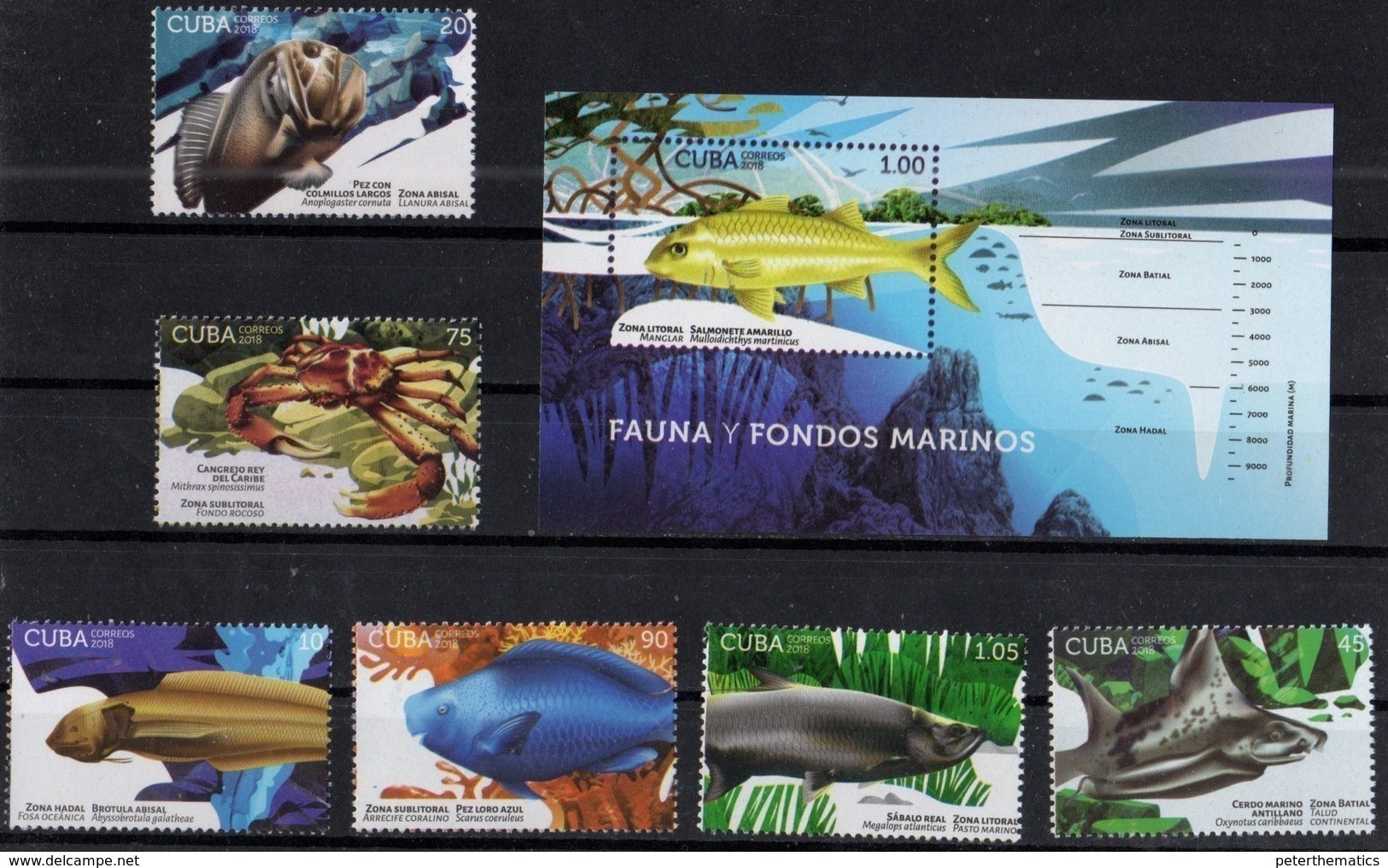 MARINE LIFE, 2018, MNH, FISH, CRUSTACEANS, CRABS, 6v+S/SHEET - Fishes