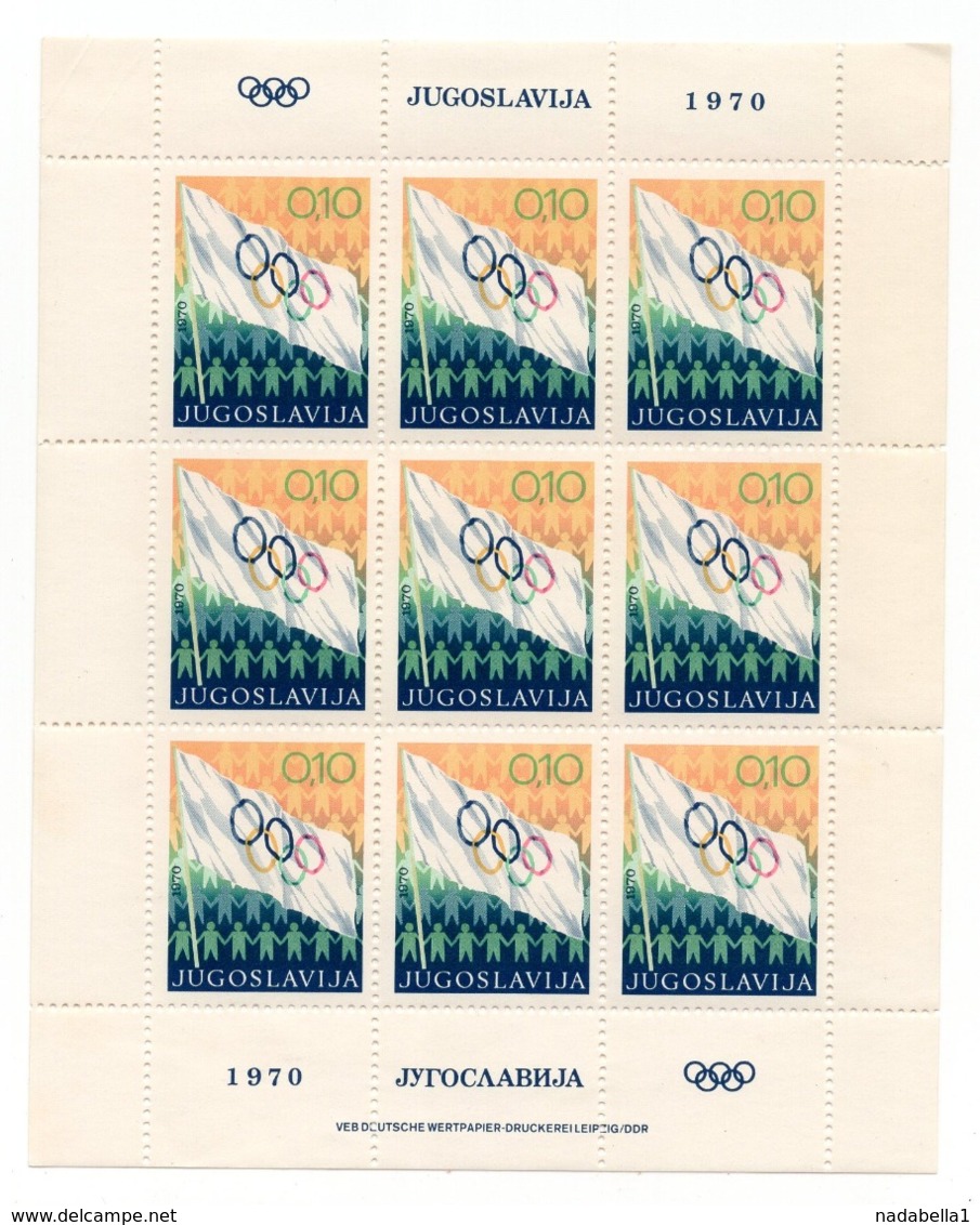 YUGOSLAVIA 1970 OLYMPIC WEEK SHEETLET OF 9 STAMPS - Blocks & Sheetlets