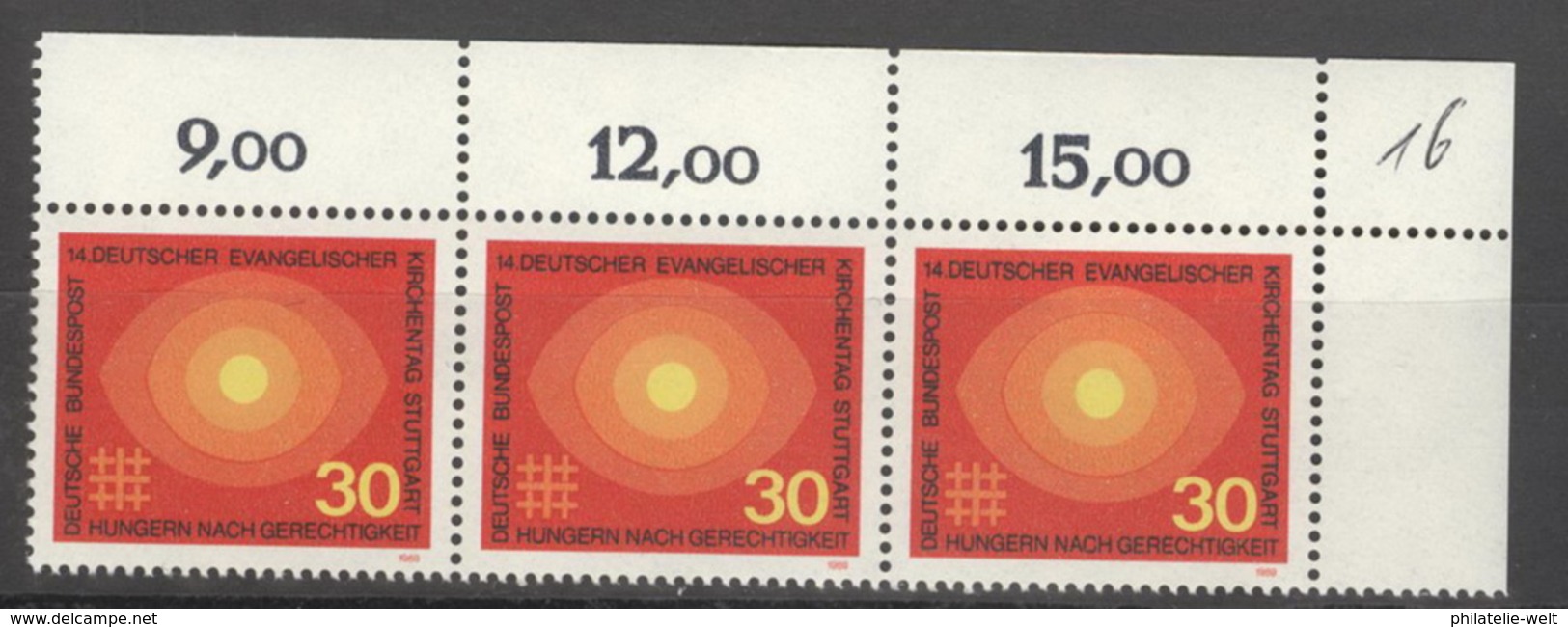 BRD 3x595 Eckranddreierstreifen ** Postfrisch - Unused Stamps