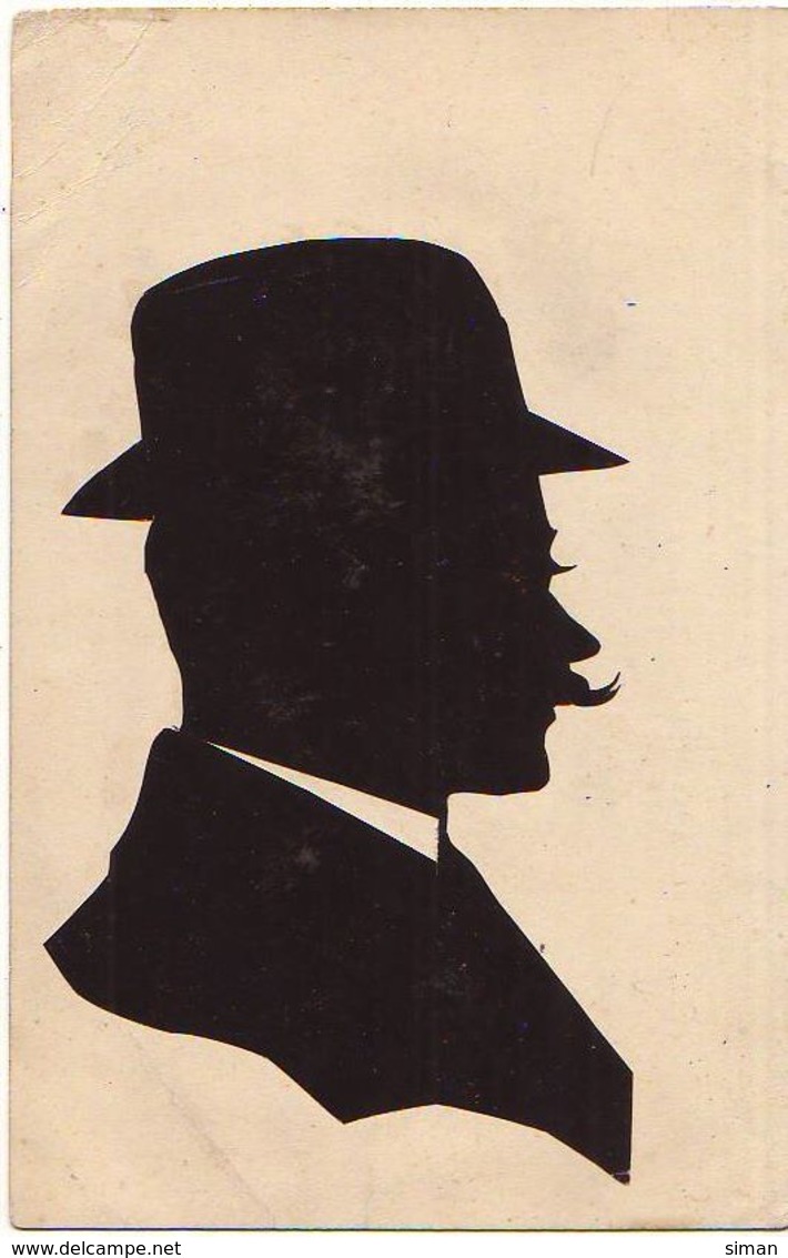 N°13271 - Silhouette D'un Homme Moustachu Avec Une Chapeau - Silhouettes