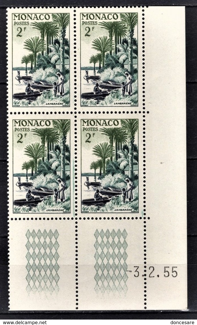 MONACO 1955 - BLOC DE 4 TP / N° 412 - NEUFS ** / COIN DE FEUILLE / DATE - Ongebruikt