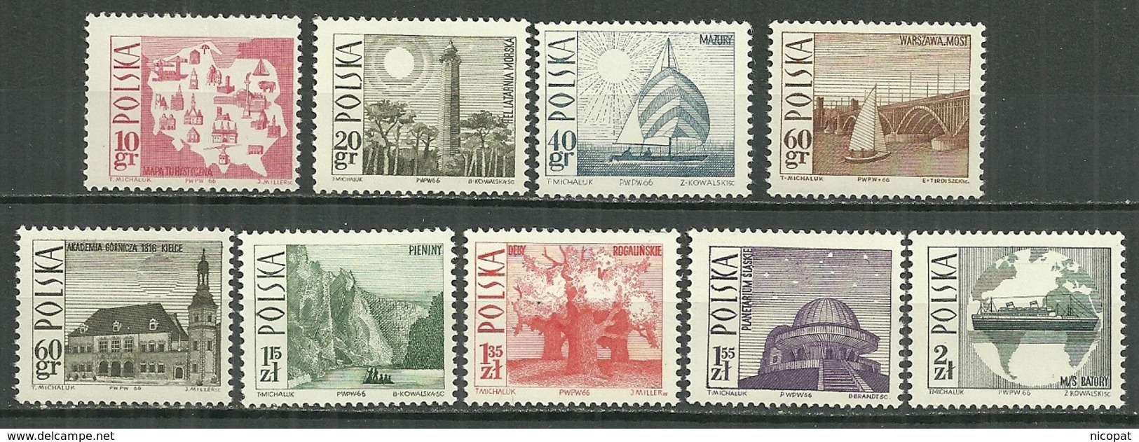 POLAND MNH ** 1555-1563 TOURISME, LAC DE MAZURIE PONT PONIATOWSKI. PAQUEBOT BATORY Arbres - Neufs