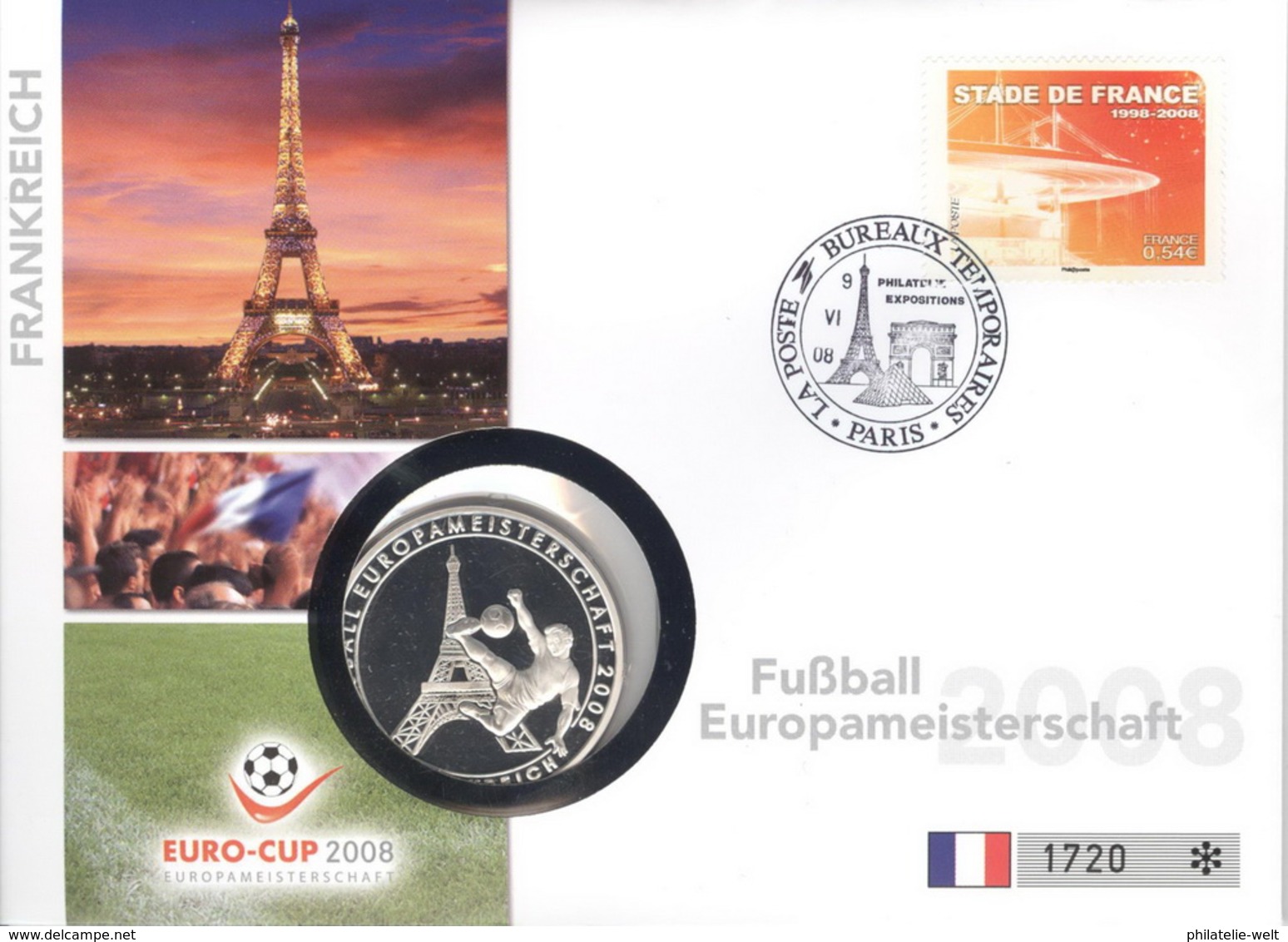 Frankreich Numisbrief Fußball-EM 2008 Mit Silbermedaille 40mm Ag500 PP - Sonstige & Ohne Zuordnung