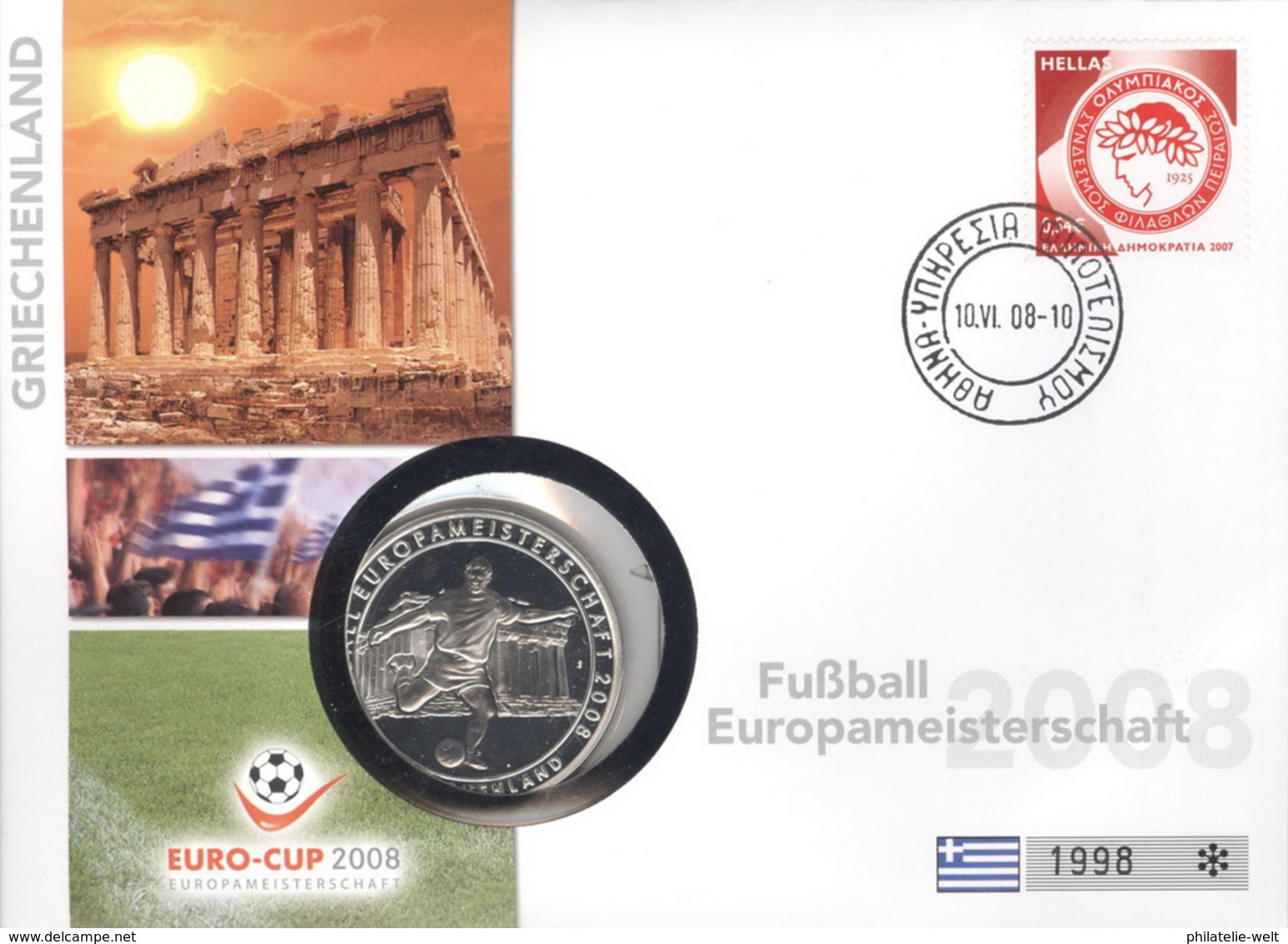 Griechenland Numisbrief Fußball-EM 2008 Mit Silbermedaille 40mm Ag500 PP - Grecia