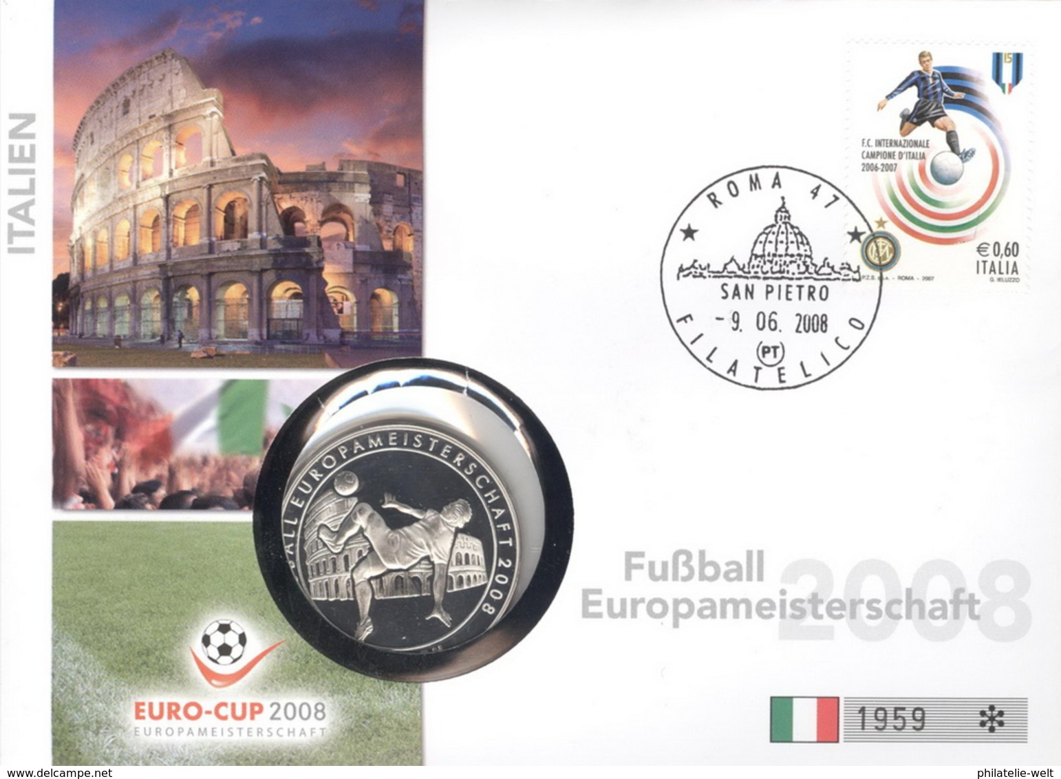 Italien Numisbrief Fußball-EM 2008 Mit Silbermedaille 40mm Ag500 PP - Sonstige & Ohne Zuordnung