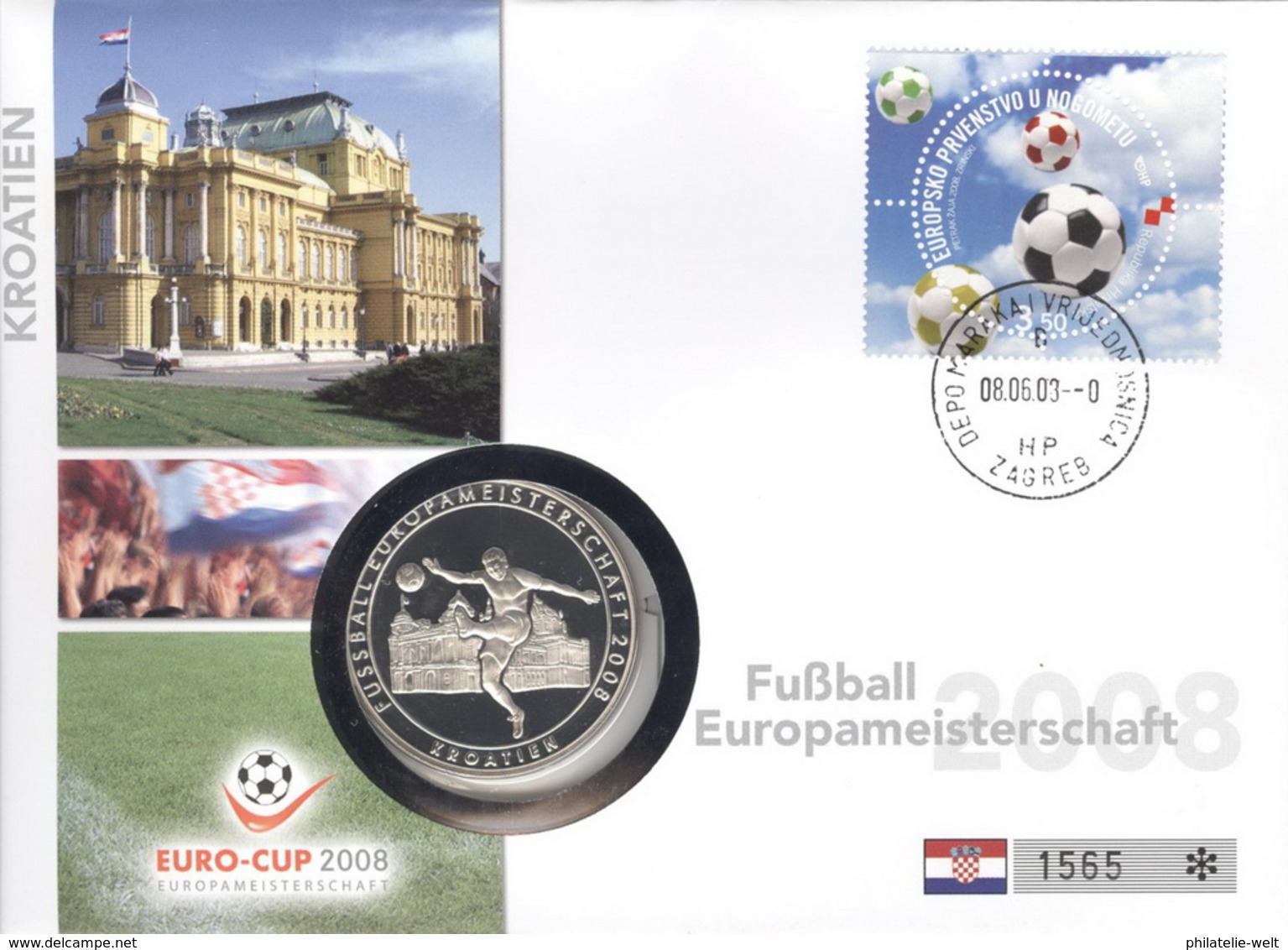 Kroatien Numisbrief Fußball-EM 2008 Mit Silbermedaille 40mm Ag500 PP - Kroatië