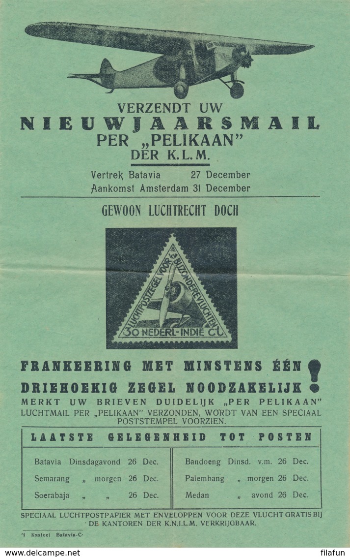 Nederlands Indië - 1933 - AMVJ-serie Op R-Pelikaanbrief Van Batavia Naar Den Haag - Inhoud: Groen Reklame Leaflet - Nederlands-Indië