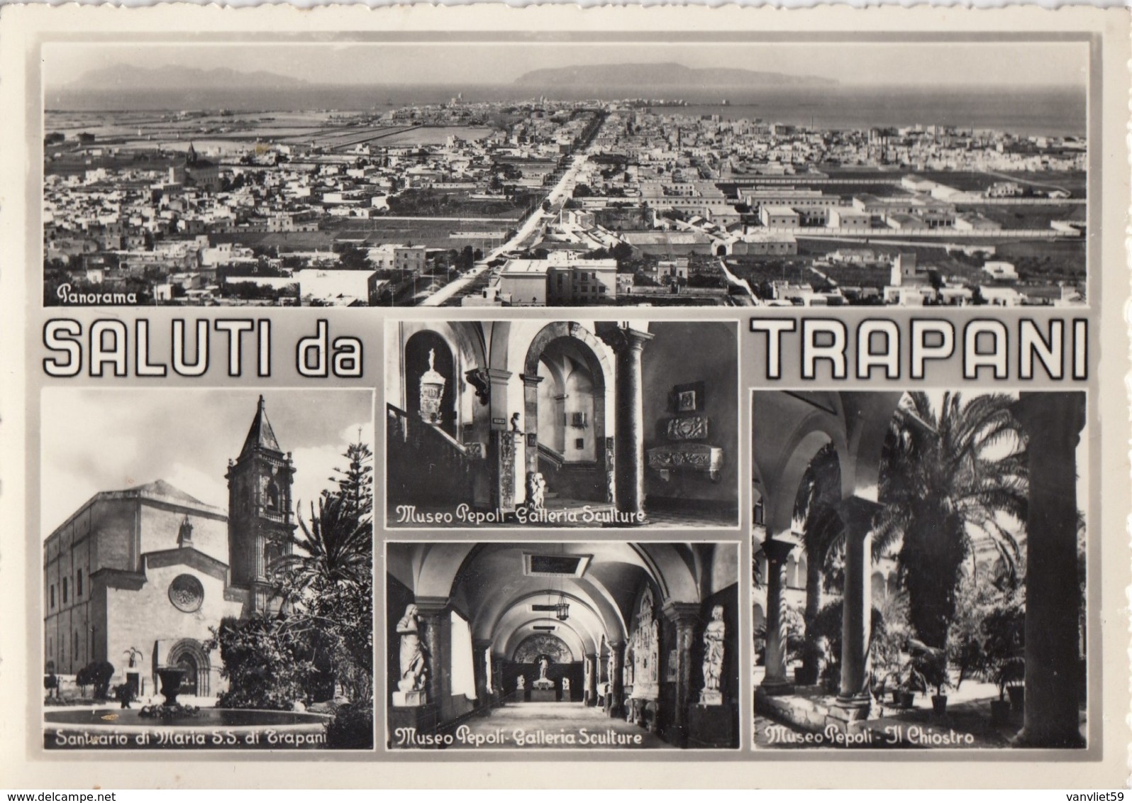 TRAPANI-SALUTI DA.MULTIVEDUTE-(5 IMMAGINI)CARTOLINA VERA FOTOGRAFIA VIAGGIATA IL 10-11-1955 - Trapani