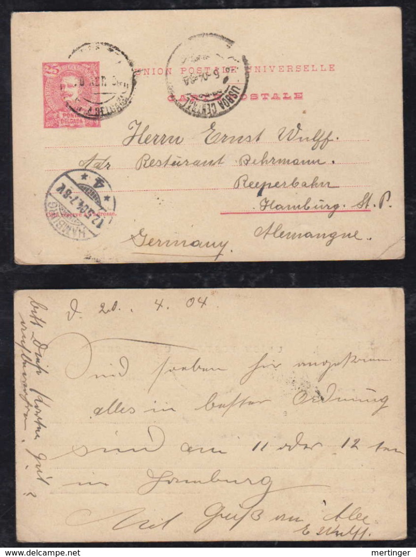 Portugal PONTA DELGADA 1904 Stationery Postcard To HAMBURG Germany Reeperbahn - Ponta Delgada