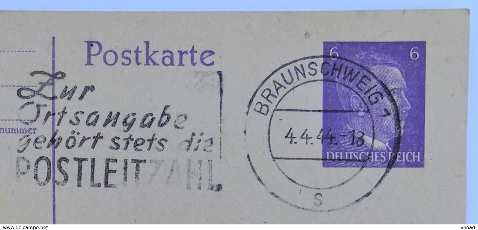 04.04.1944 (!!!) DR Postkarte Braunschweig Nach Braunlage, Ganzsache P 312/08, Freistempel "Ortsangabe Postleitzahl"" - Briefe U. Dokumente