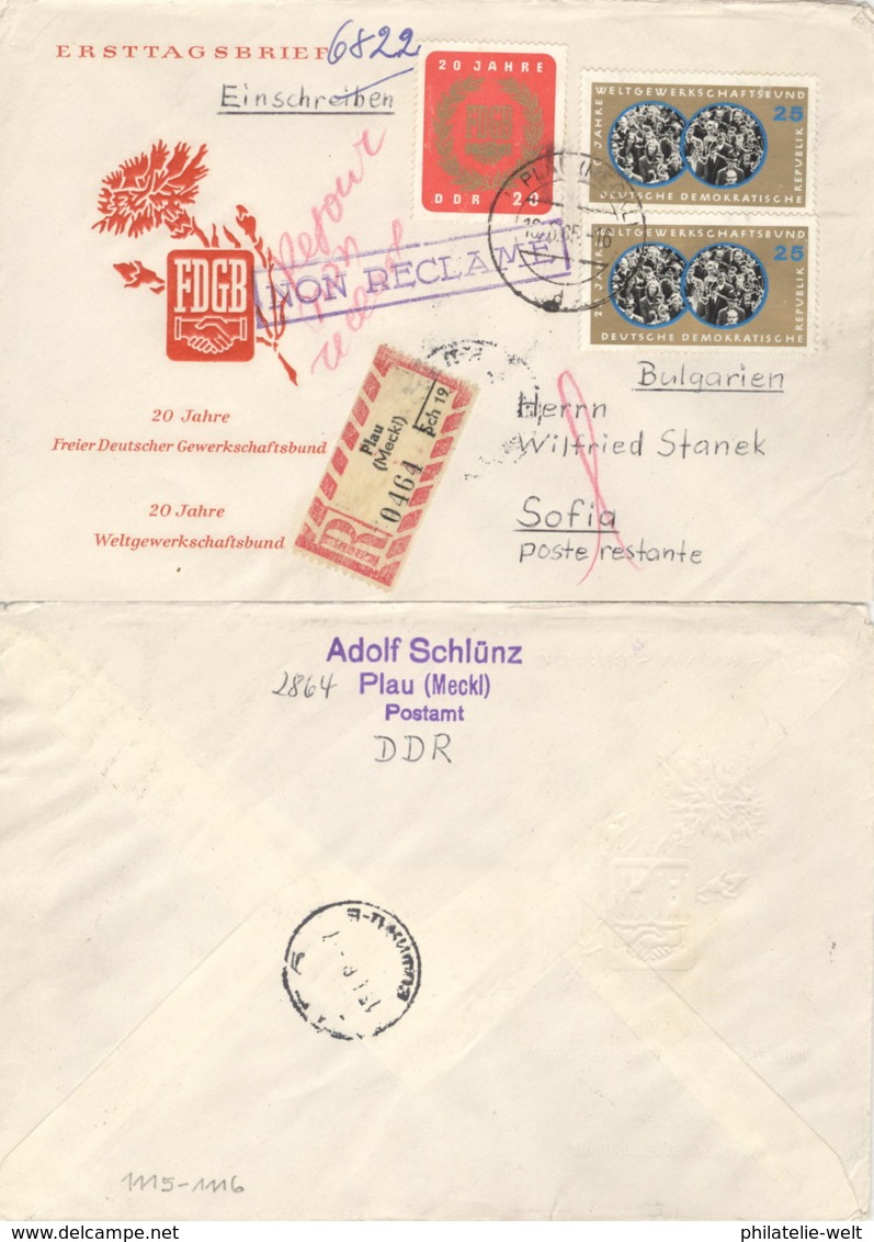 DDR 1100/01 Auf Retour-R-FDC Nach Bulgarien - Autres & Non Classés