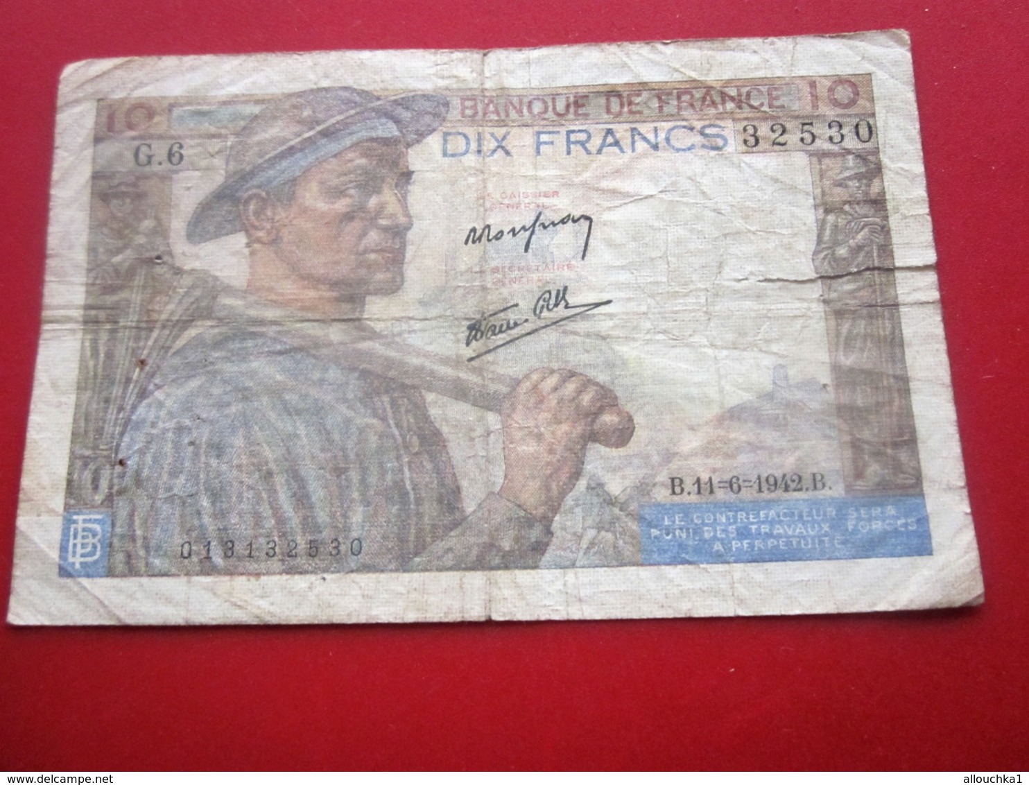 1942 Monnaie Billets De Banque Bank Billet France Anciens Francs Circulés Au XXème 10F "Mineur''état Coupure Voir Photos - 10 F 1941-1949 ''Mineur''