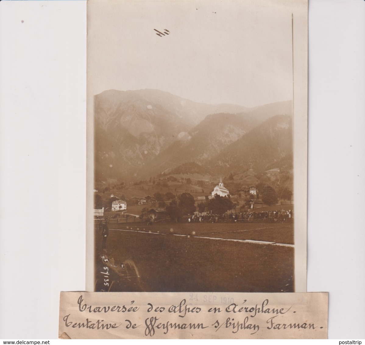 TRAVERSÉE DES ALPES TENTATIVE WEYMANN S BIPLAN FARMAN AEROPLANE  18*13CM Maurice-Louis BRANGER PARÍS (1874-1950) - Aviación