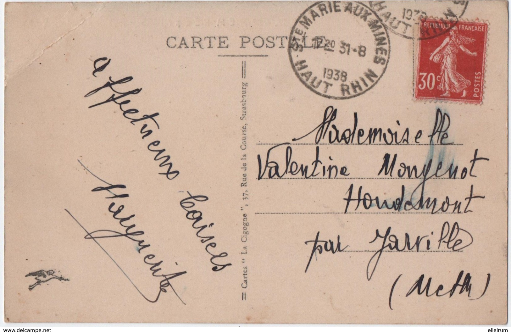 SAINTE-MARIE-aux-MINES (68) ANCIEN HOTEL De VILLE. 1939. CARTE COLORISEE. - Sainte-Croix-aux-Mines