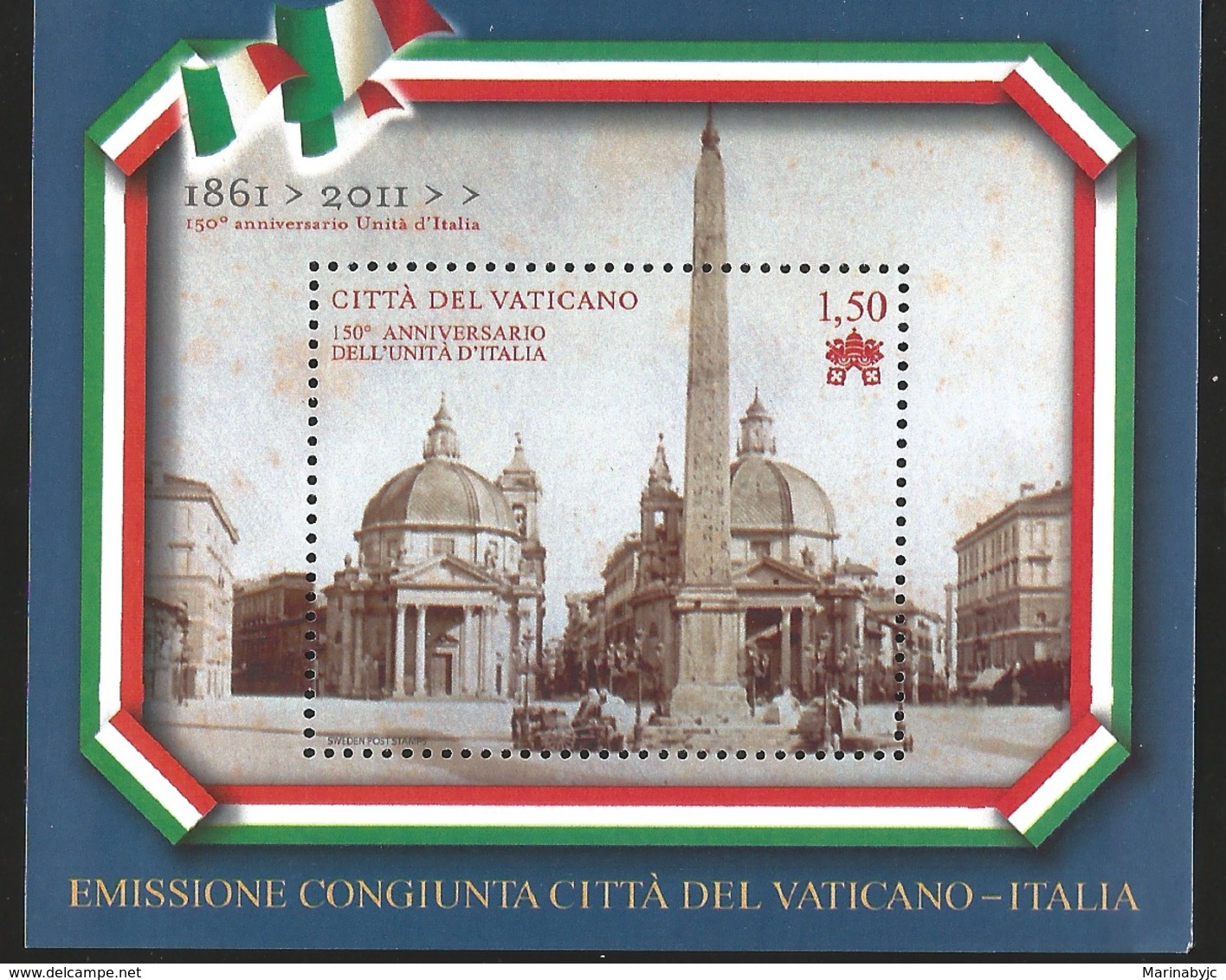 J) 2011 VATICAN CITY, 150th ANNIVERSARY OF THE JOINT VATICAN-ITALY EMISSION, SOUVENIR SHEET - Cartas & Documentos