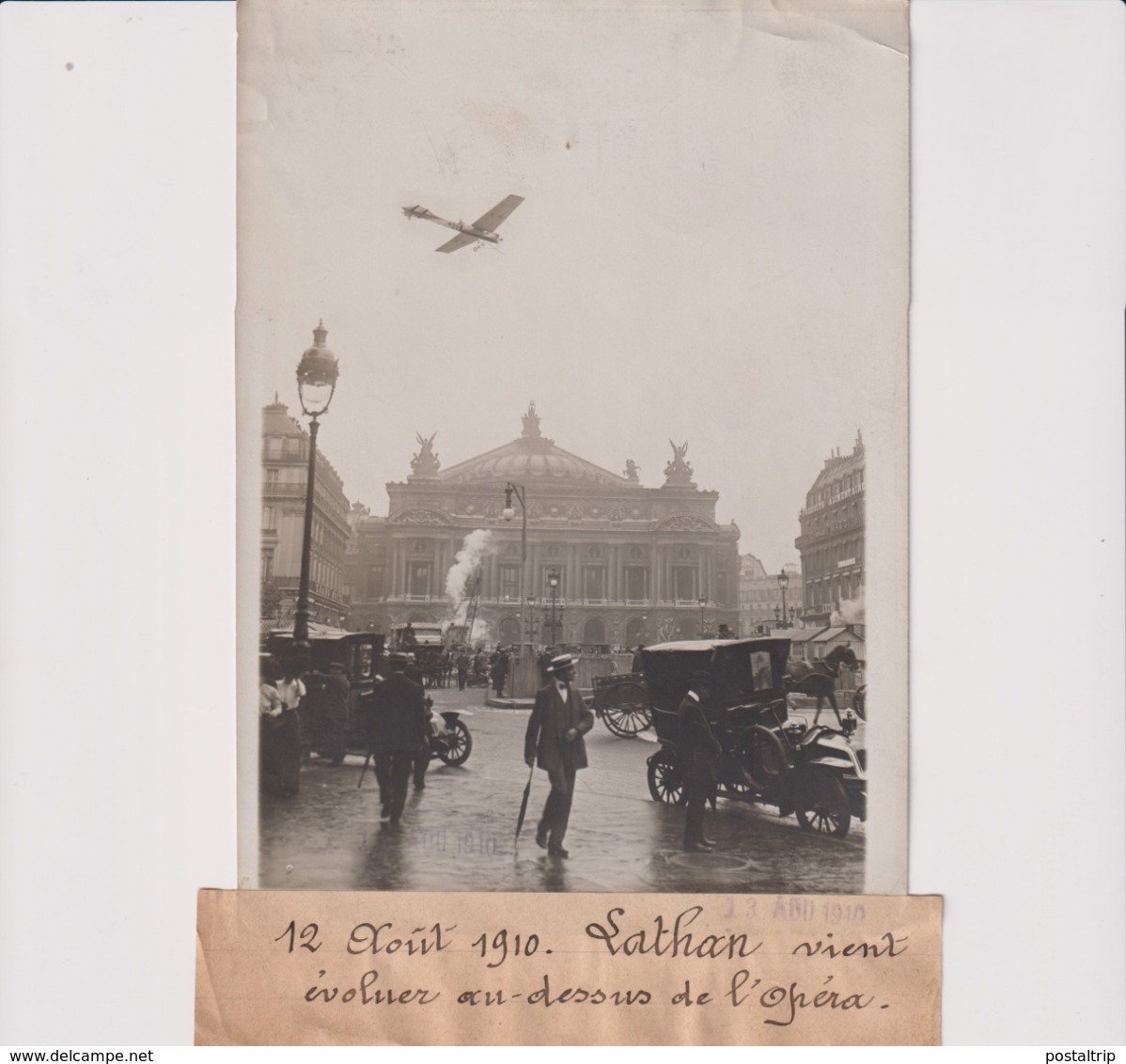 1910 LATHAN VIENT ÉVOLUER AU DESSUS DE L'OPERA 18*13CM Maurice-Louis BRANGER PARÍS (1874-1950) - Aviación