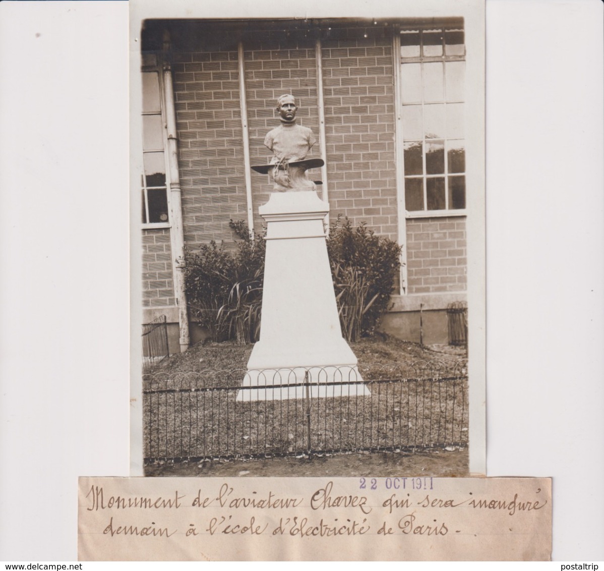 MONUMENT AVIATEUR CHAVEZ TRAVERSEE ALPES L'ECOLE D'ELECTRICITÉ DE PARIS 18*13CM Maurice-Louis BRANGER PARÍS (1874-1950) - Aviación