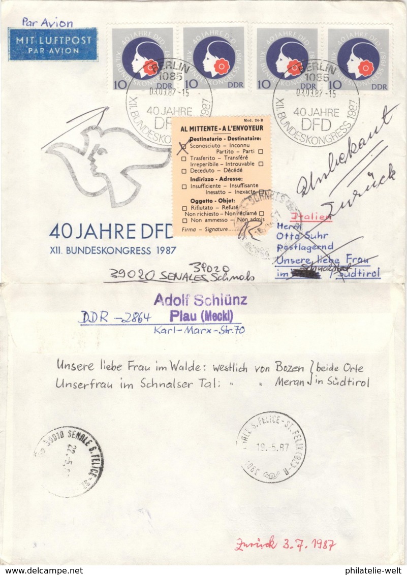 DDR 4x3079 Auf Retour-Brief Nach Italien - Lettres & Documents