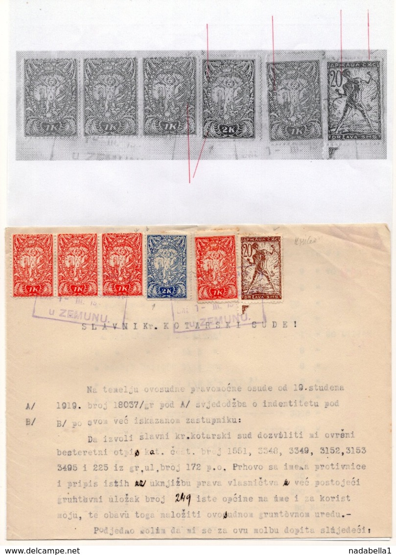 01.03.1919. KINGDOM OF SHS, CHAIN BREAKERS, VERIGARI, ZEMUN, 4 STAMPS WITH ERROR, POSTAL STAMPS AS REVENUE - Covers & Documents