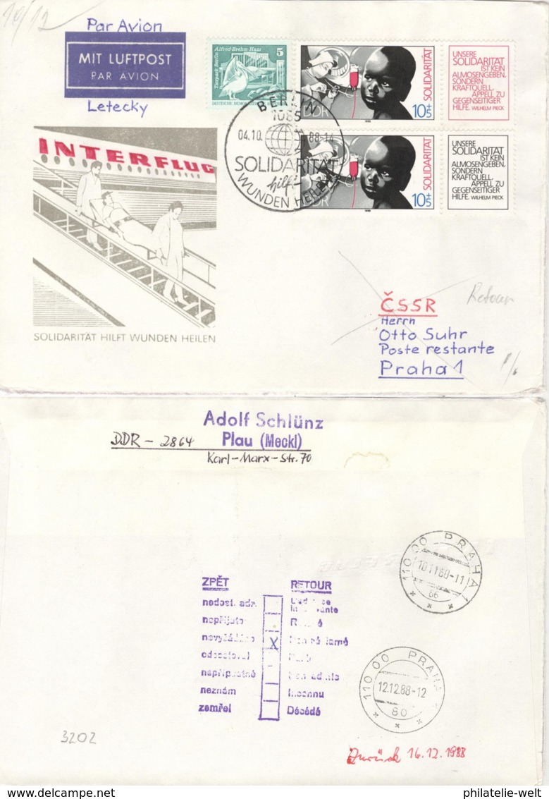 DDR 2x3202,2483 Auf Retour-R-Brief In Die CSSR - Briefe U. Dokumente