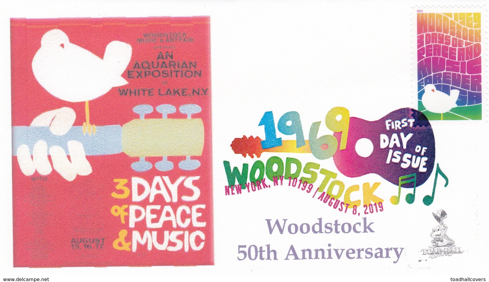 Woodstock 50th Anniversary FDC, NY, NY Digital Color (DCP) Pictorial Cancellation, From Toad Hall Covers! (#1 Of 4) - 2011-...