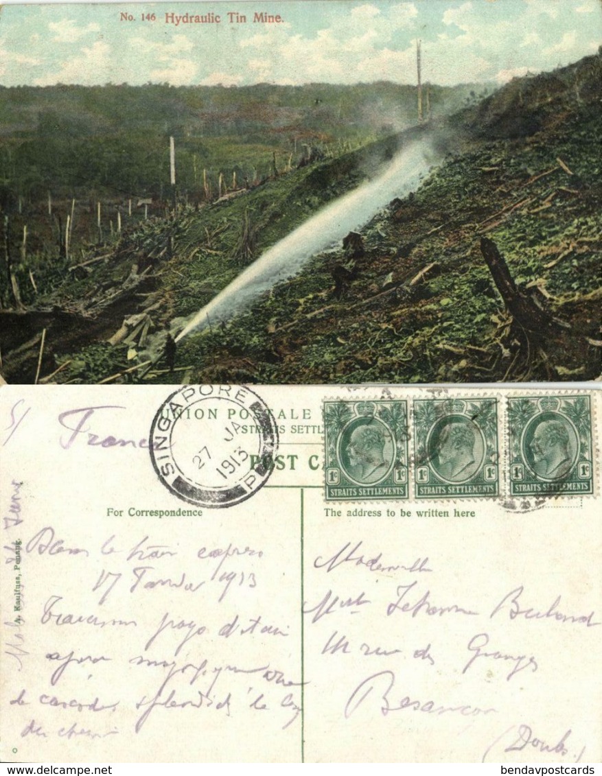 Straits Settlements, Malay Malaysia, Hydraulic Tin Mine (1913) Postcard - Malaysia